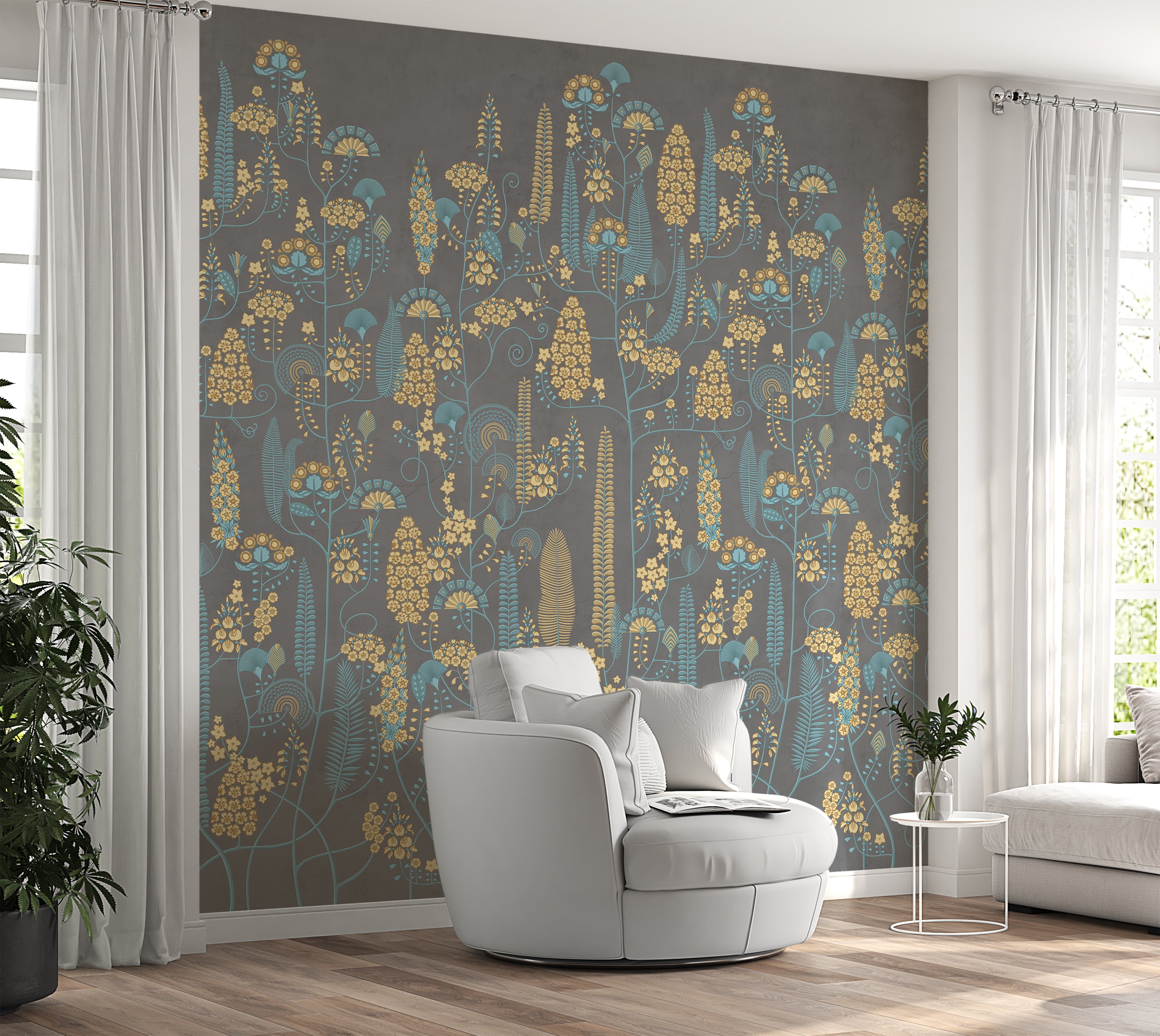 Premium Wallpaper Wall Mural - Stone Classic Floral Pattern