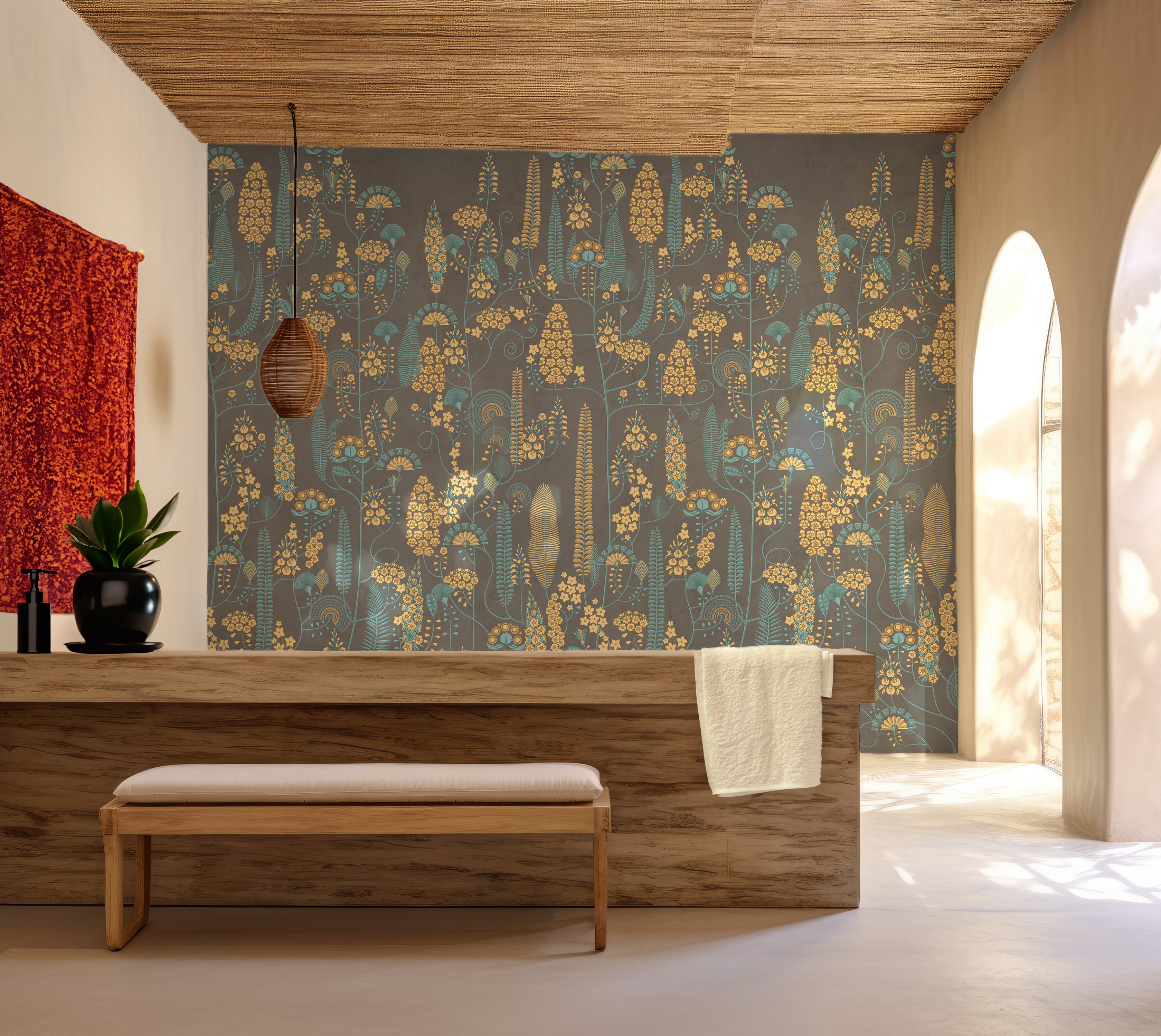 Premium Wallpaper Wall Mural - Stone Classic Floral Pattern