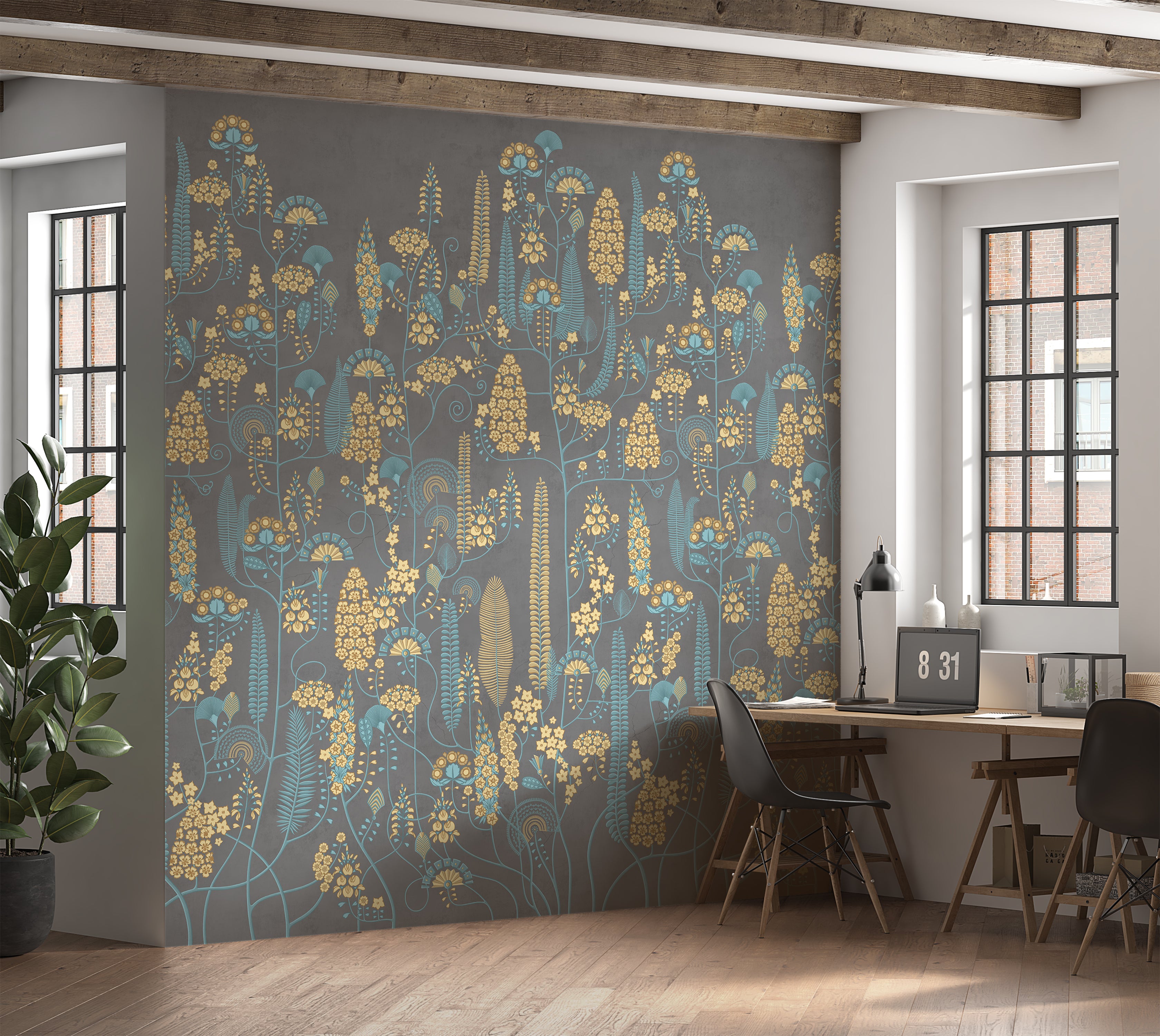 Premium Wallpaper Wall Mural - Stone Classic Floral Pattern