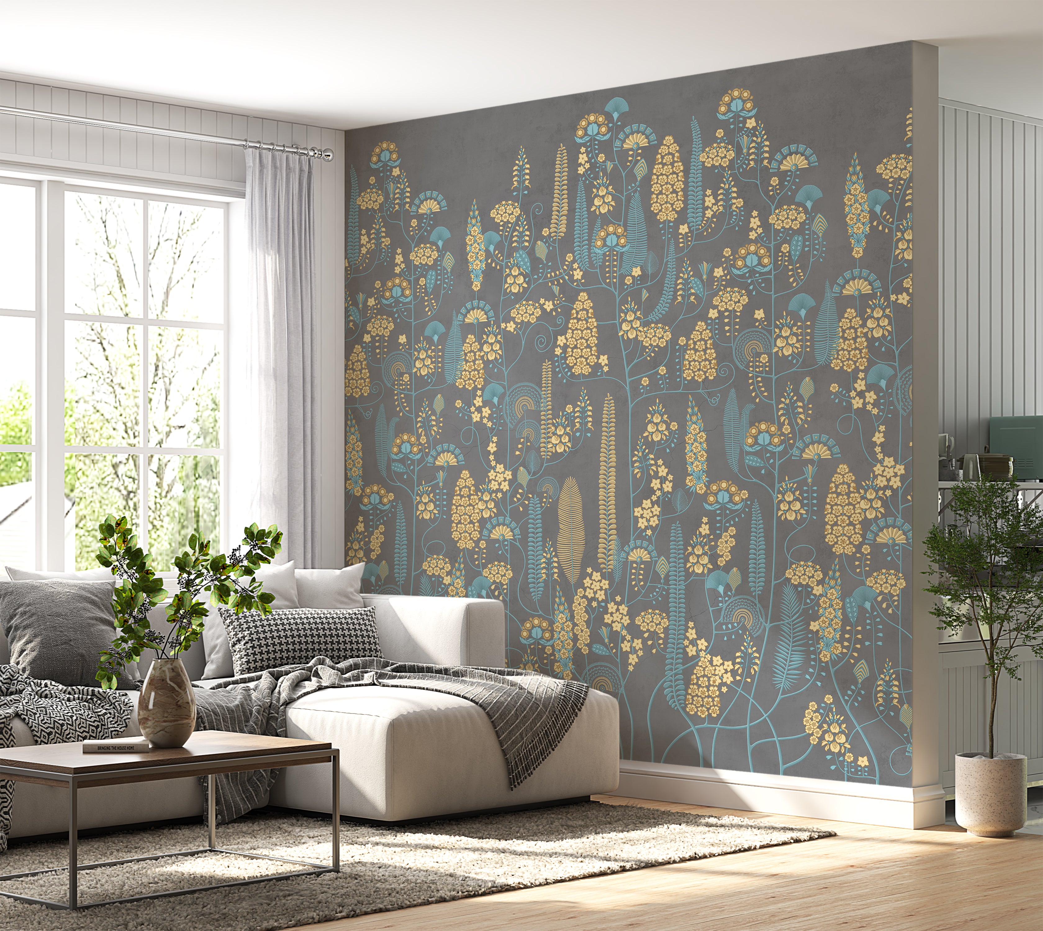Premium Wallpaper Wall Mural - Stone Classic Floral Pattern