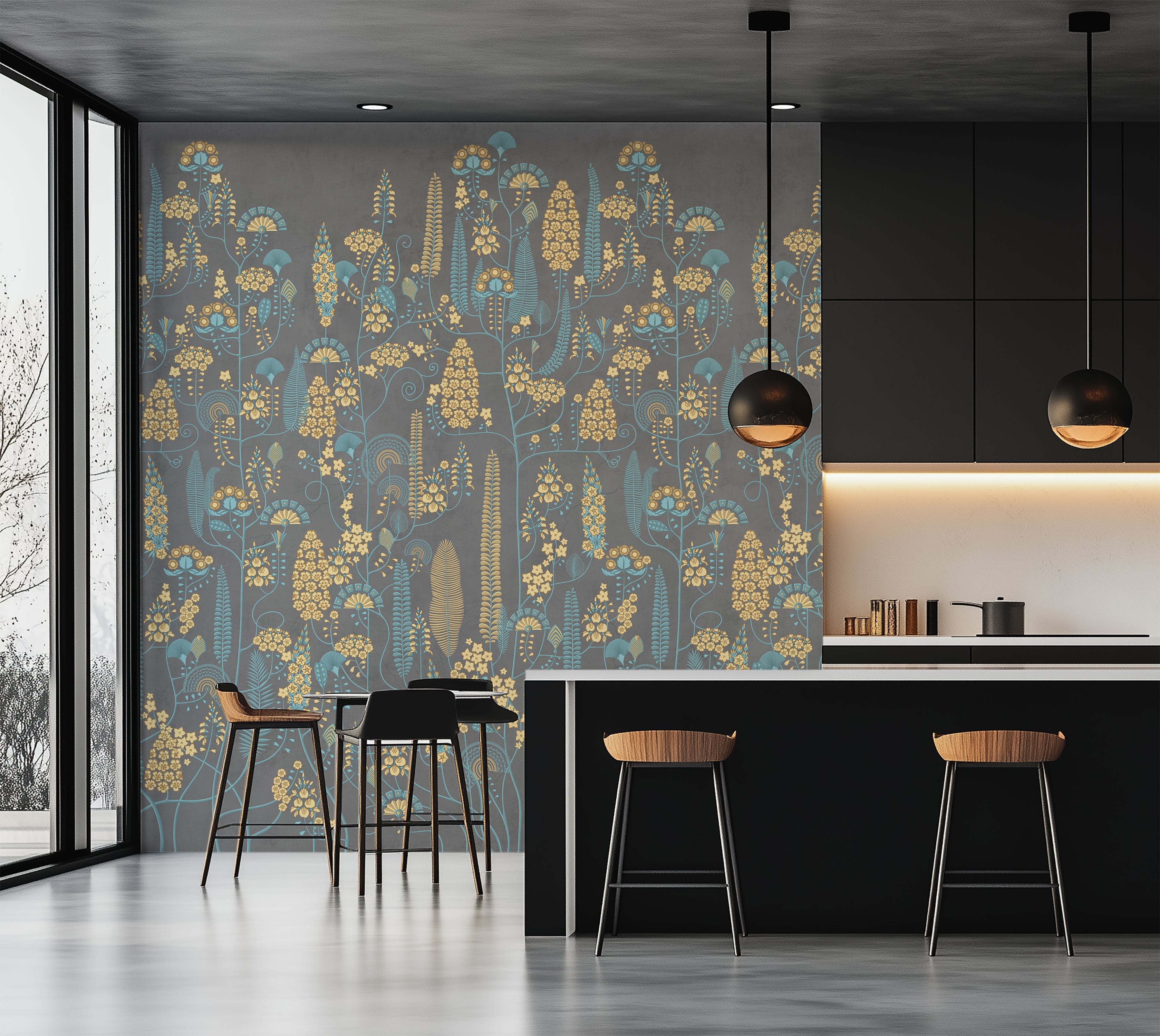 Premium Wallpaper Wall Mural - Stone Classic Floral Pattern
