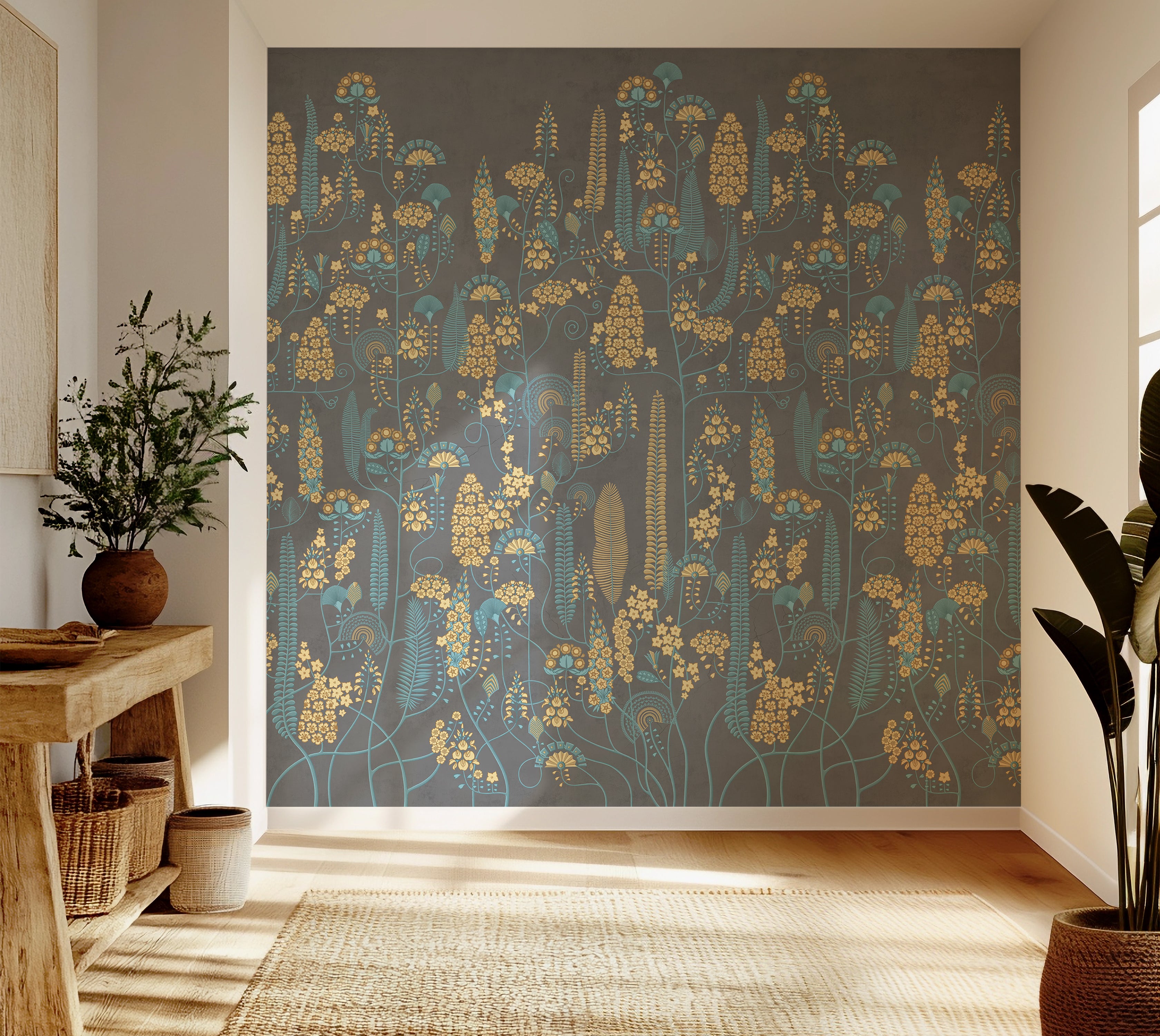 Premium Wallpaper Wall Mural - Stone Classic Floral Pattern