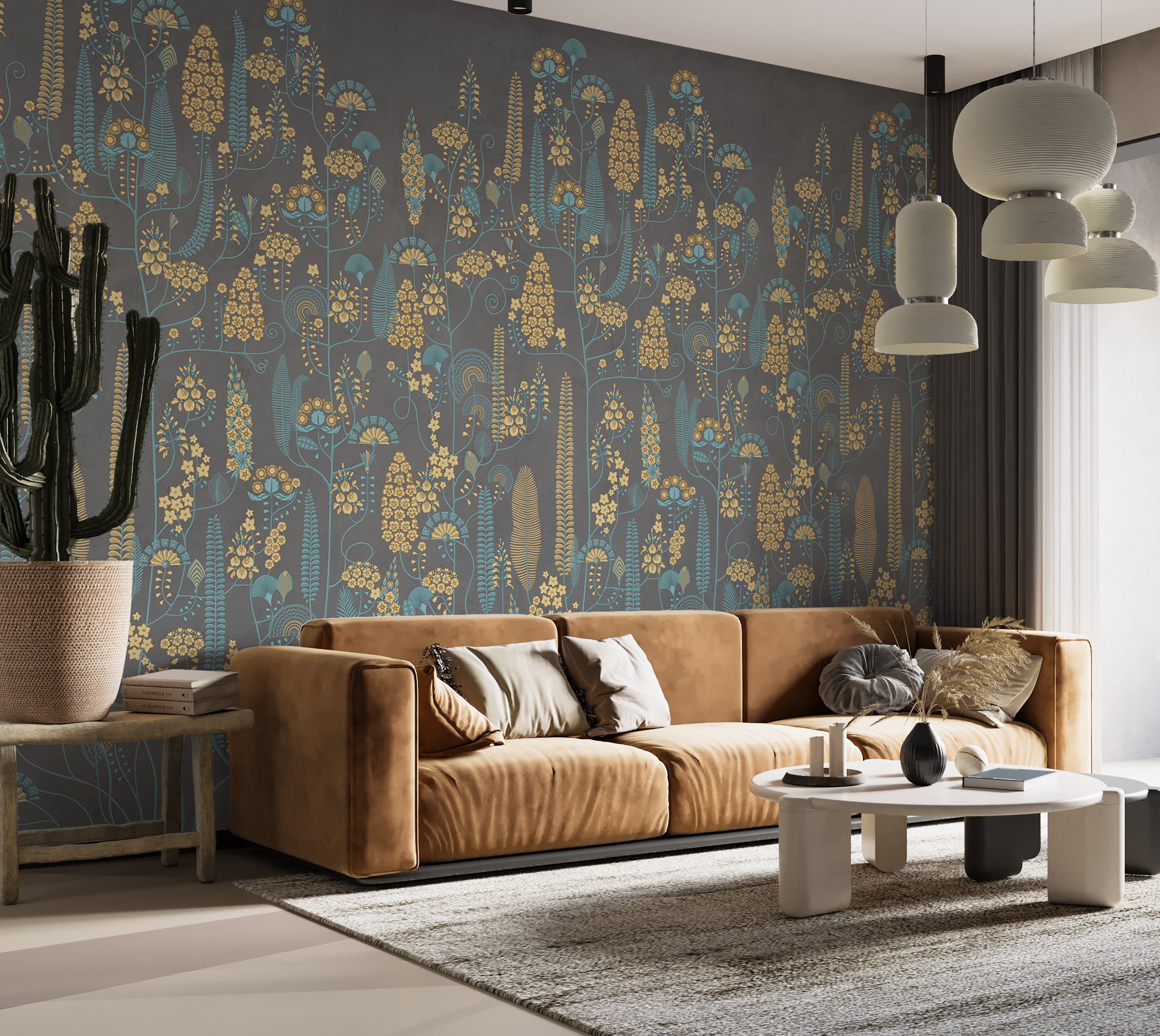 Premium Wallpaper Wall Mural - Stone Classic Floral Pattern