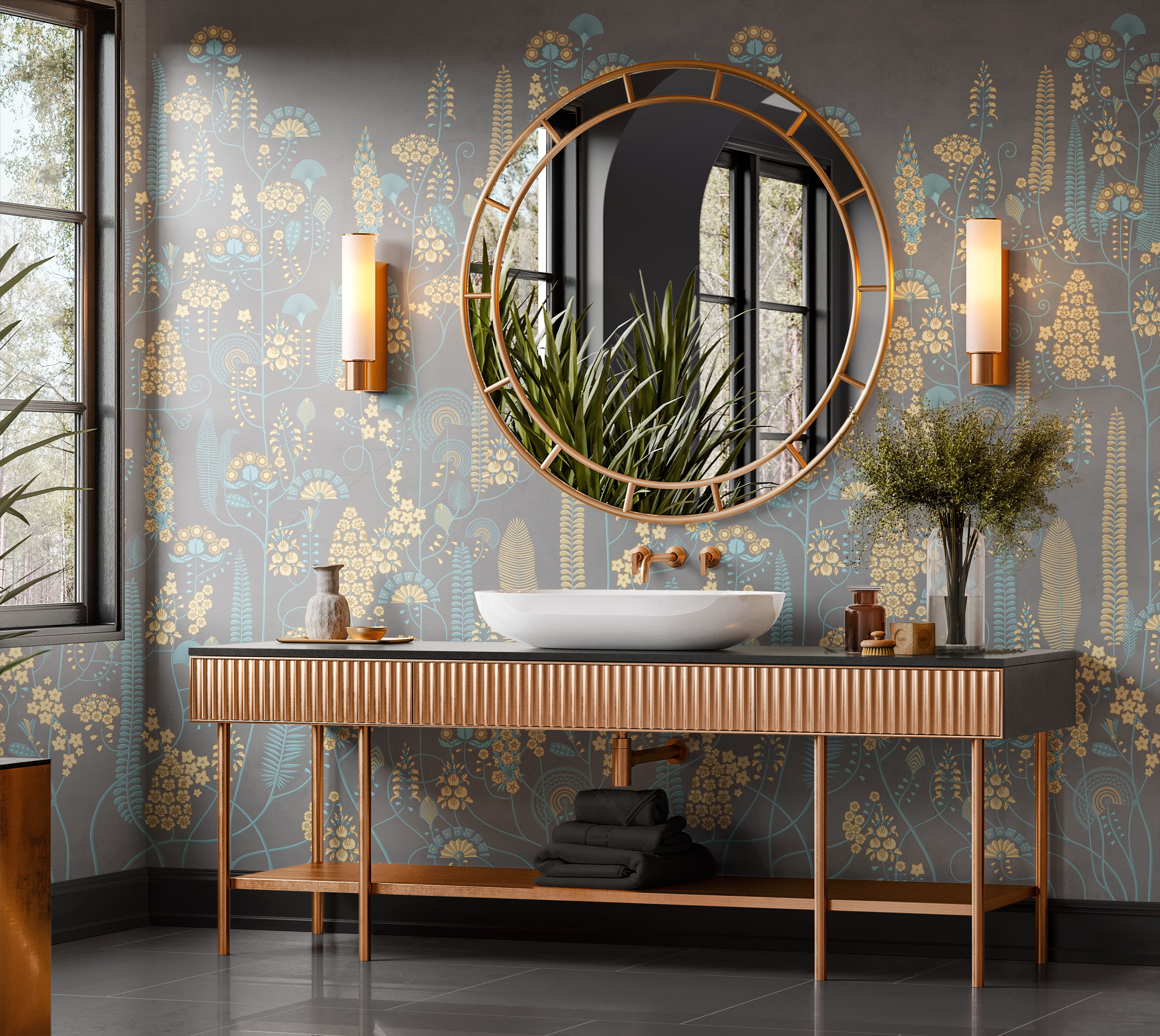 Premium Wallpaper Wall Mural - Stone Classic Floral Pattern