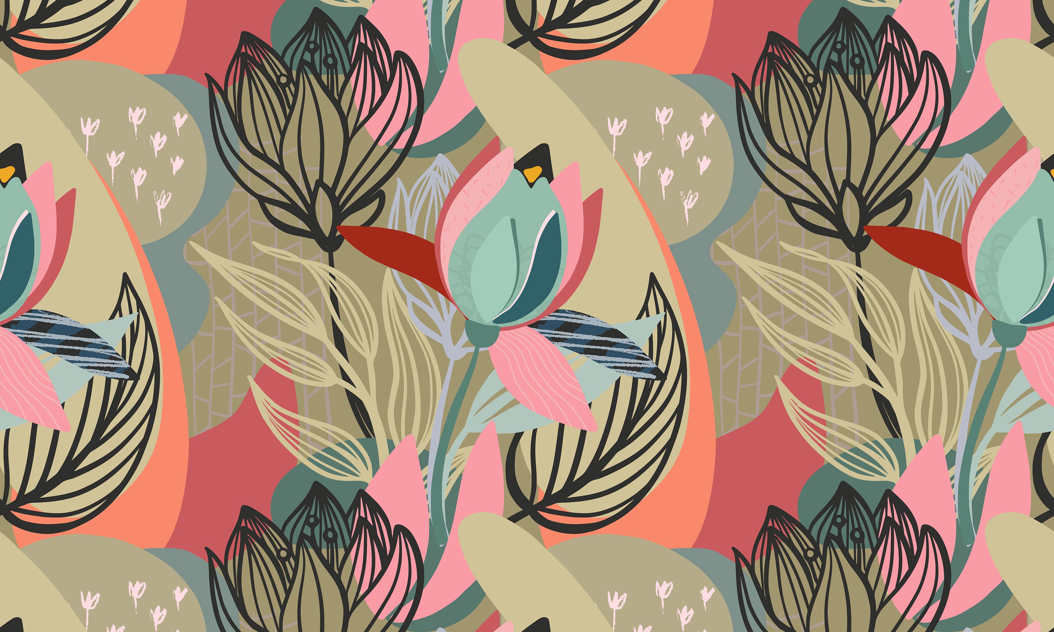 Premium Wallpaper Wall Mural - Abstract Botanical Lines