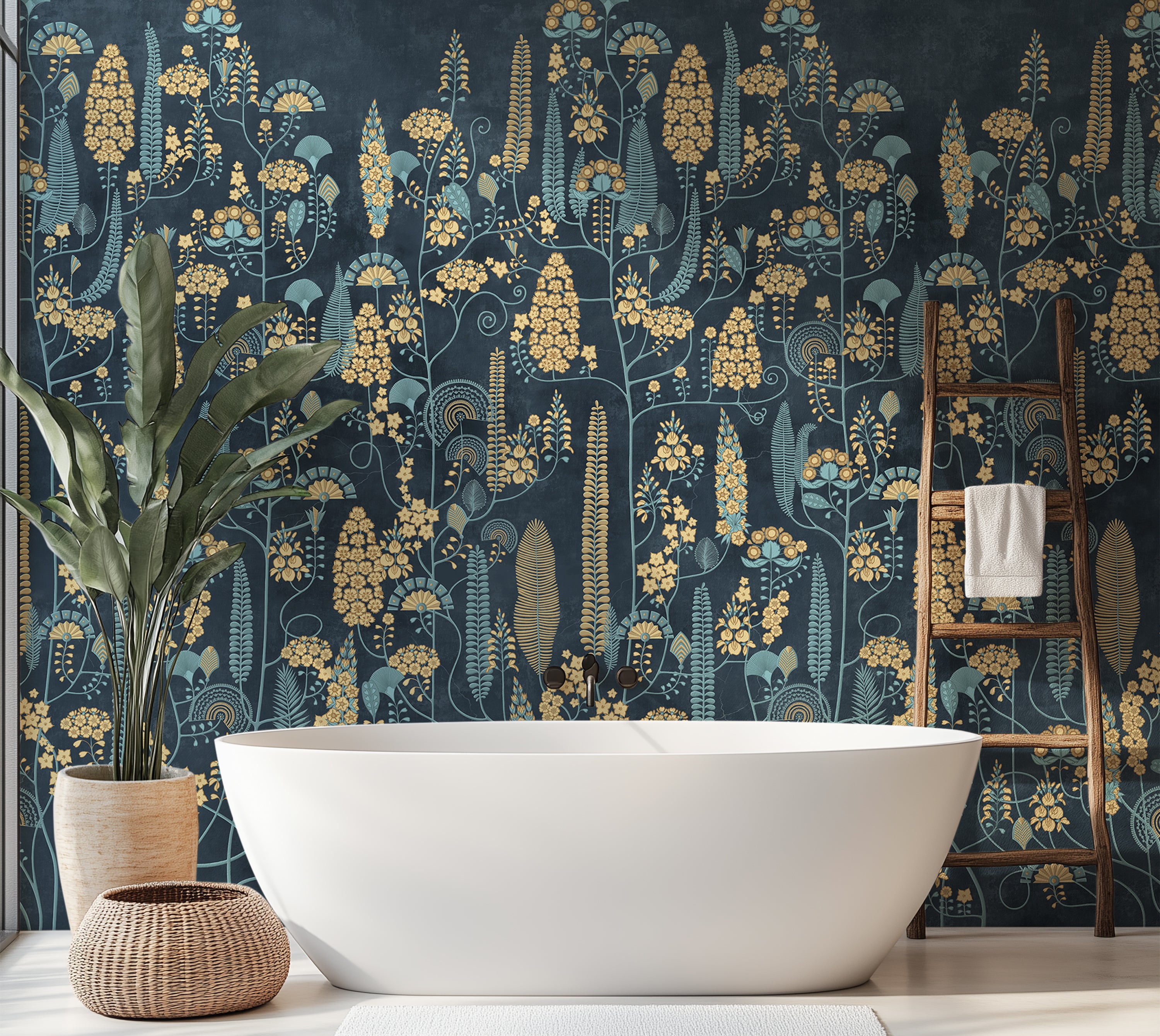Premium Wallpaper Wall Mural - Midnight Botanical Pattern