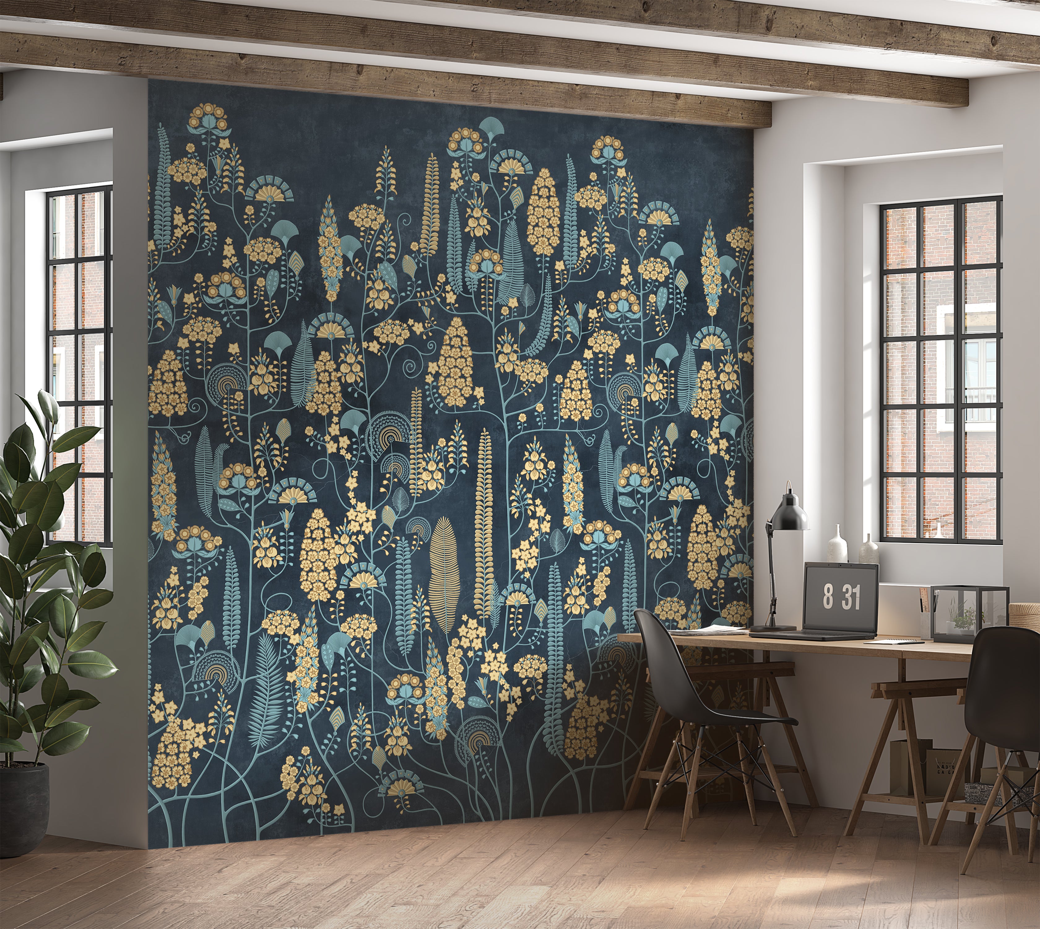Premium Wallpaper Wall Mural - Midnight Botanical Pattern