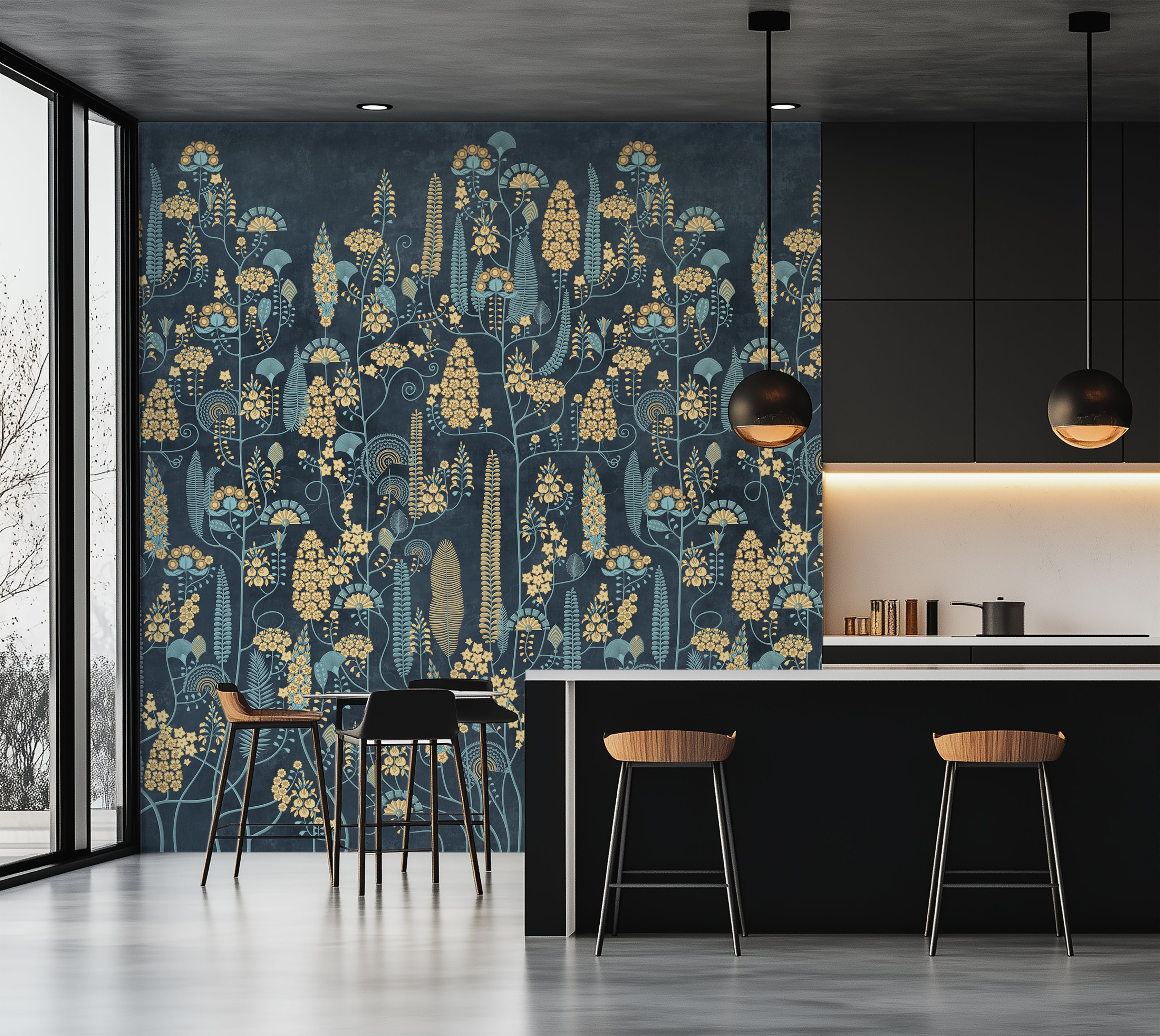 Premium Wallpaper Wall Mural - Midnight Botanical Pattern