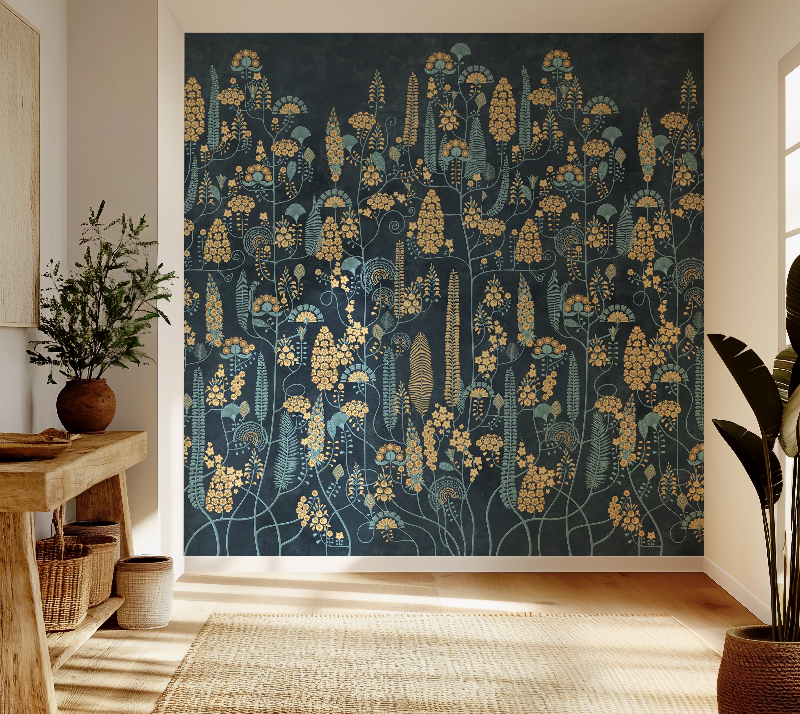Premium Wallpaper Wall Mural - Midnight Botanical Pattern
