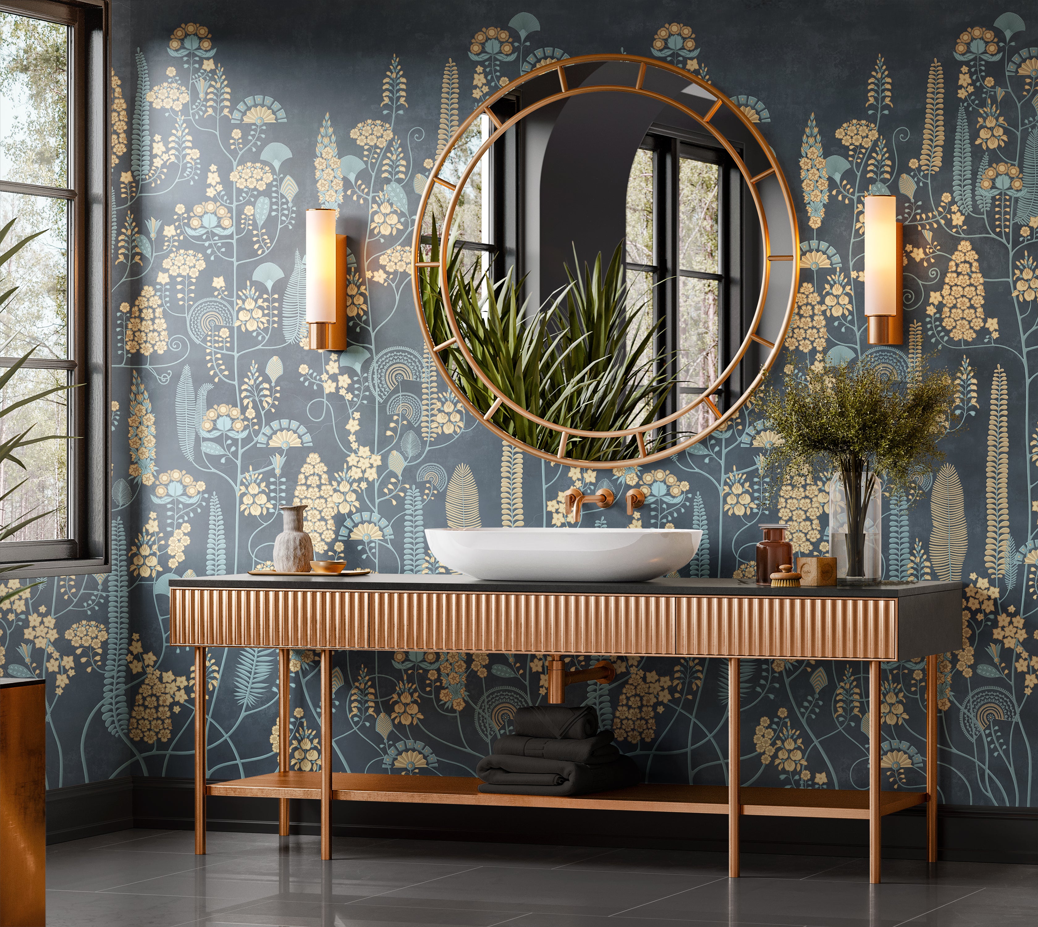 Premium Wallpaper Wall Mural - Midnight Botanical Pattern