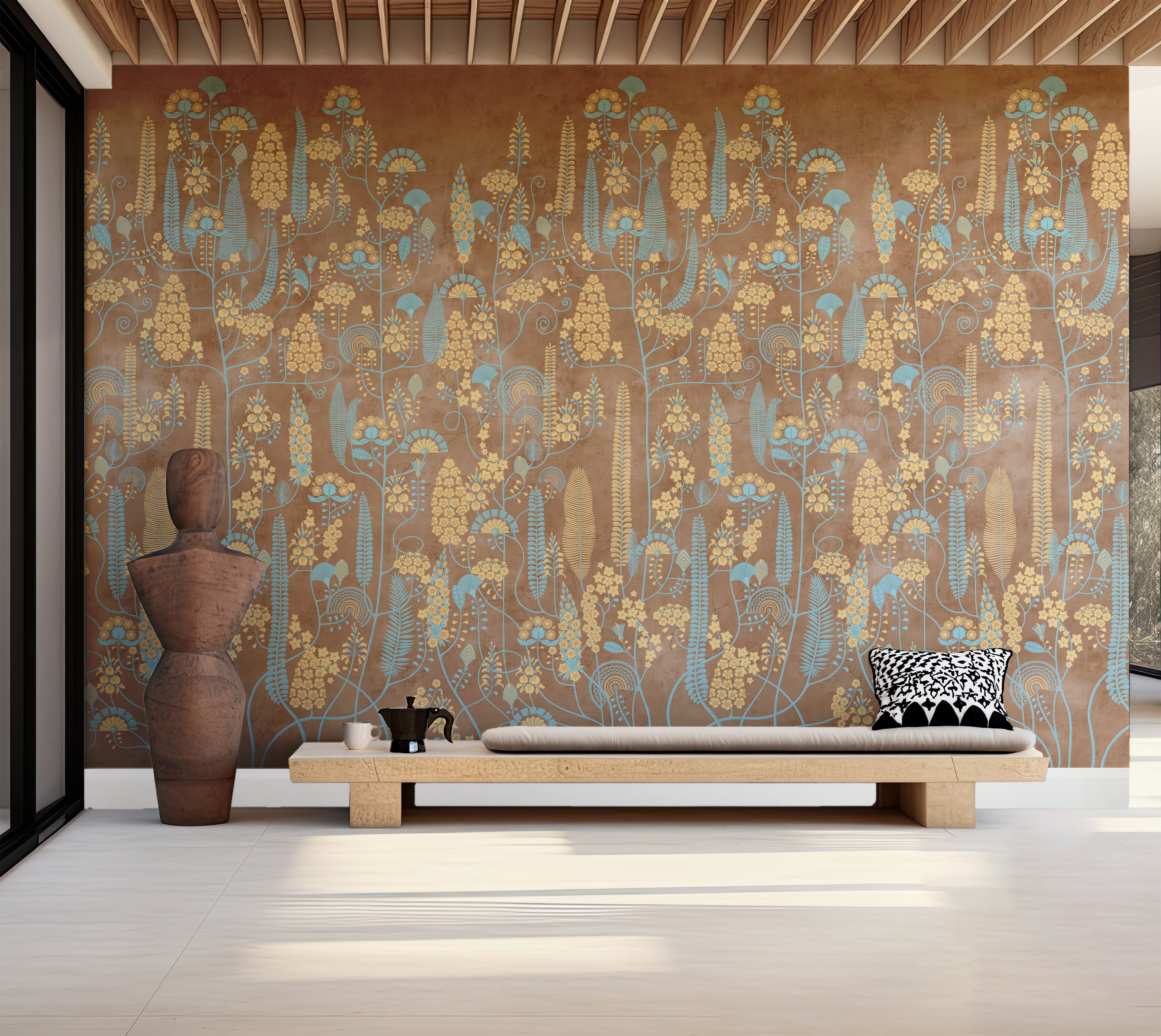 Premium Wallpaper Wall Mural - Warm Linen Botanical Lines