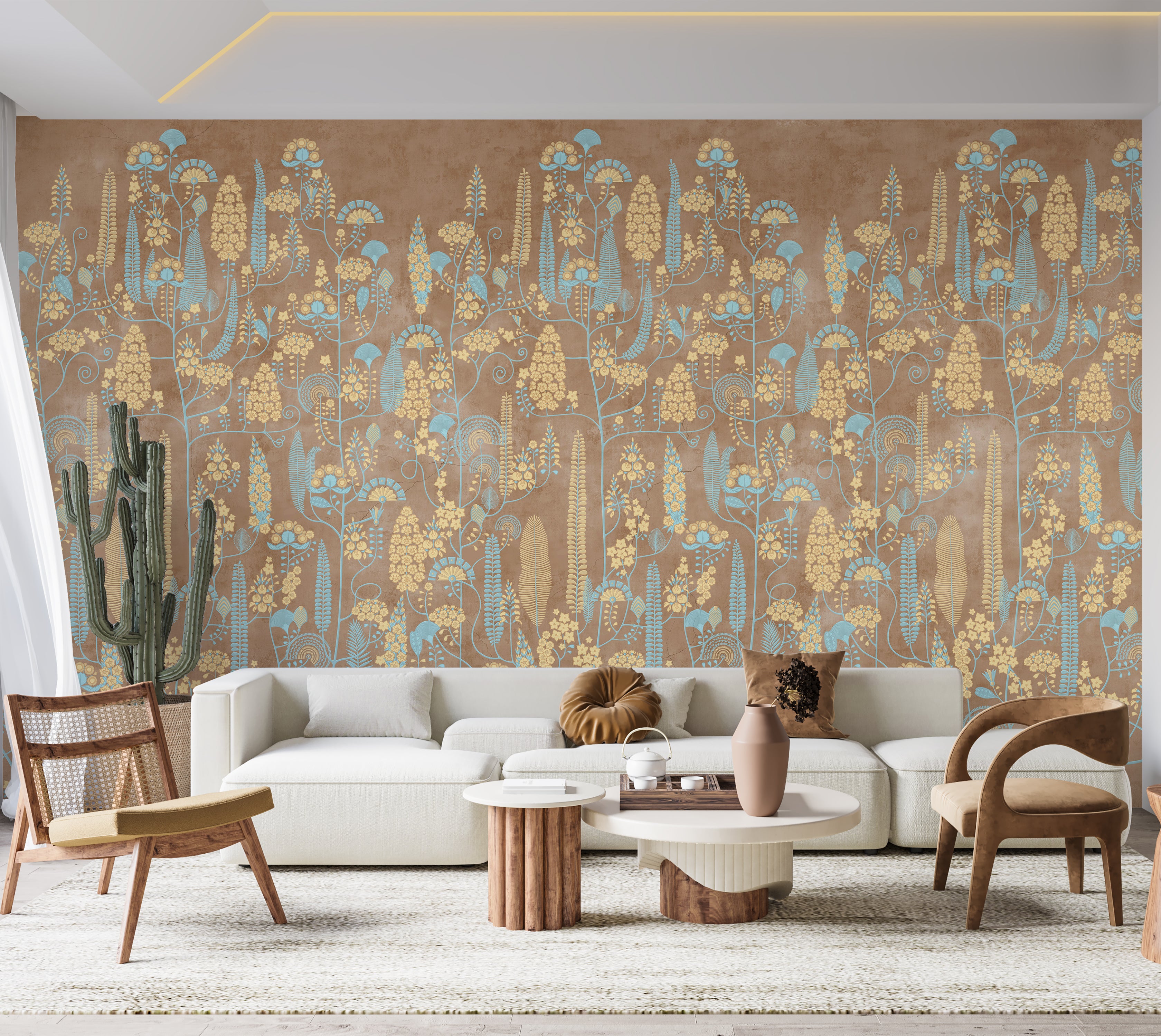 Premium Wallpaper Wall Mural - Warm Linen Botanical Lines