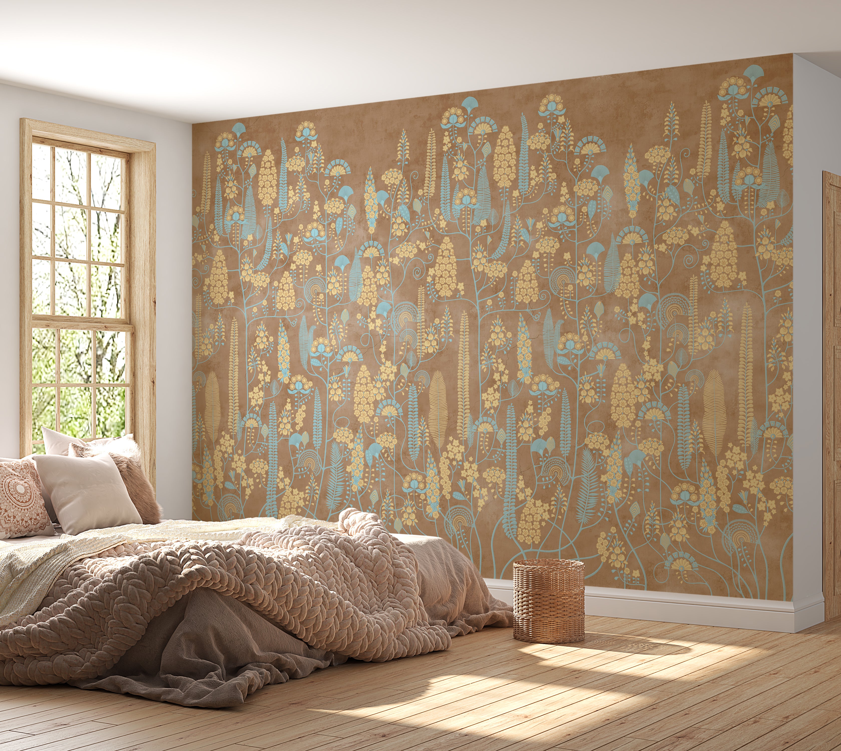 Premium Wallpaper Wall Mural - Warm Linen Botanical Lines