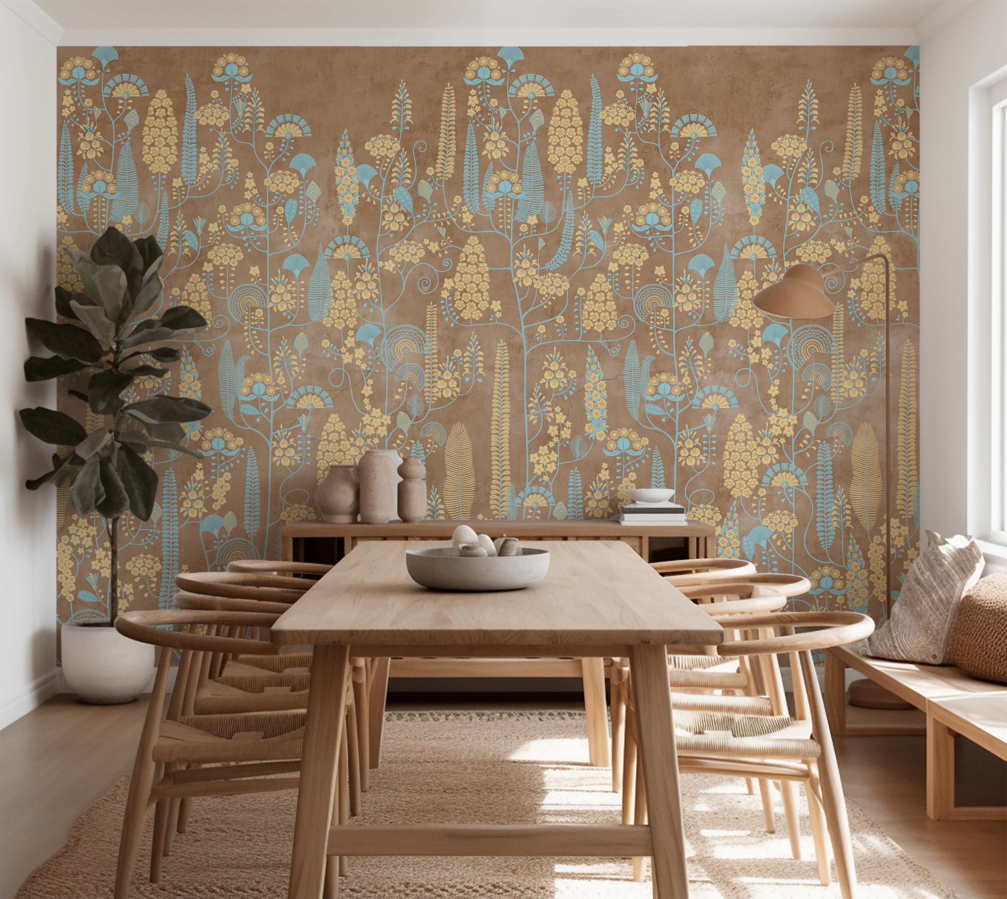 Premium Wallpaper Wall Mural - Warm Linen Botanical Lines