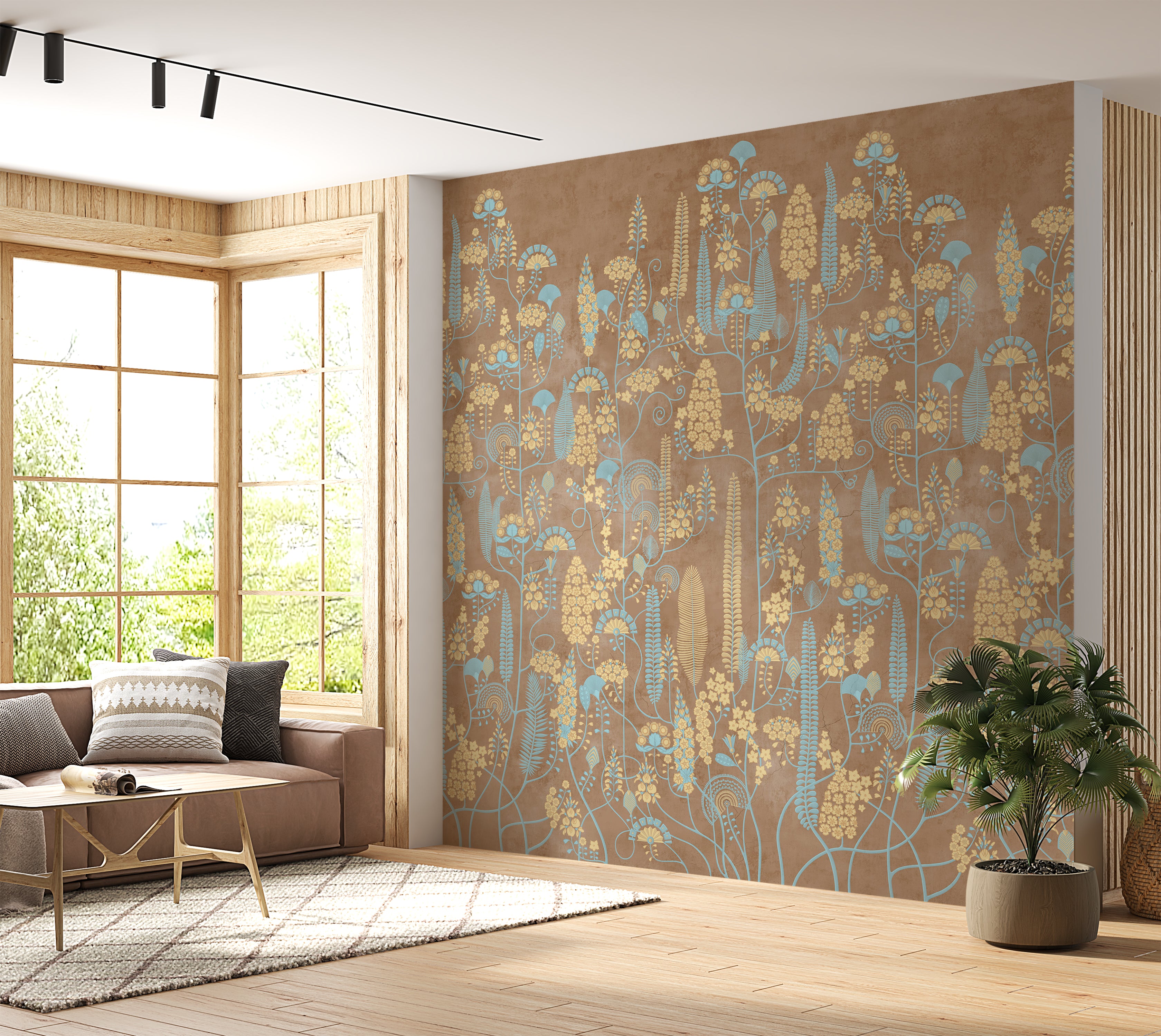 Premium Wallpaper Wall Mural - Warm Linen Botanical Lines