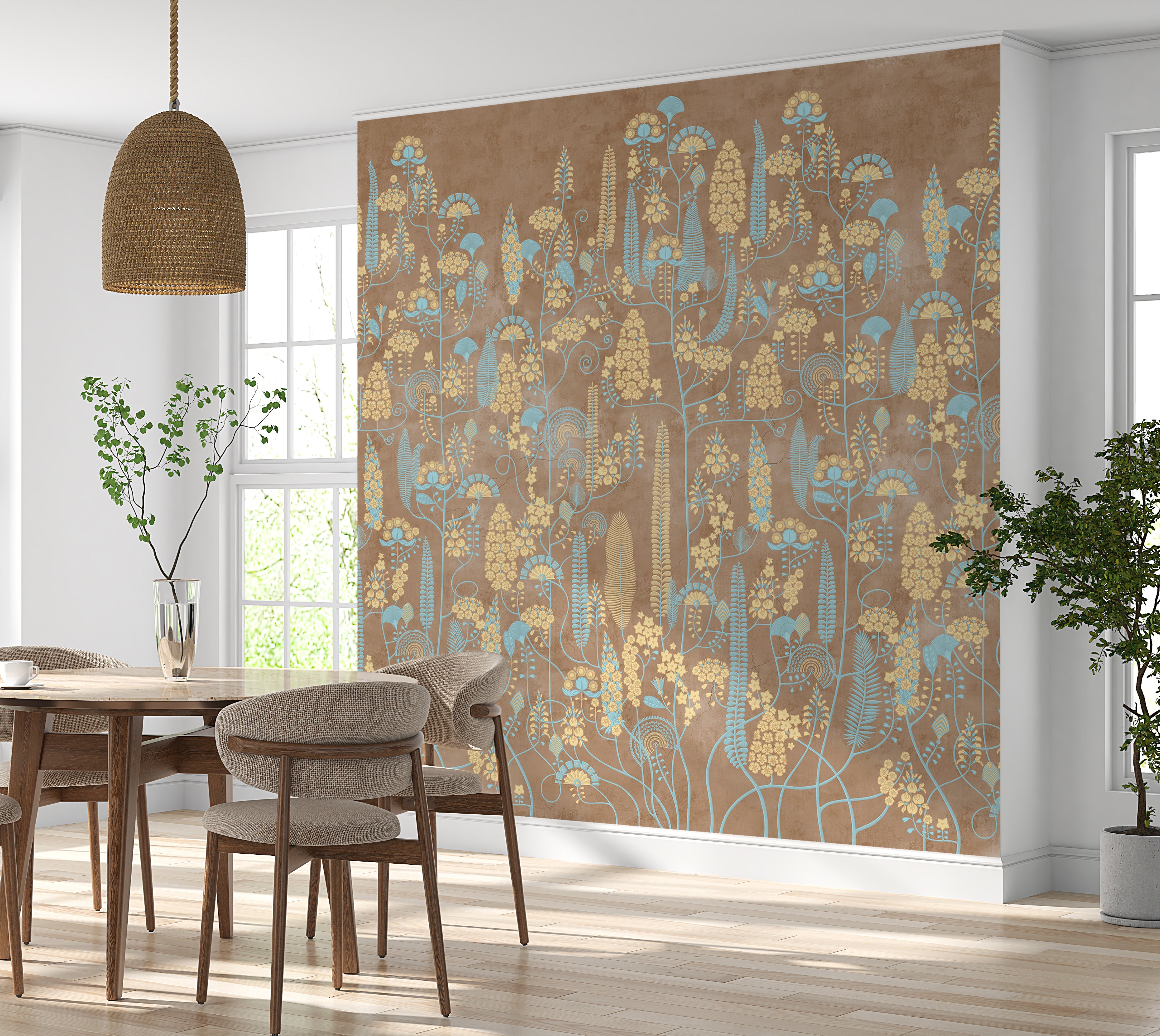 Premium Wallpaper Wall Mural - Warm Linen Botanical Lines