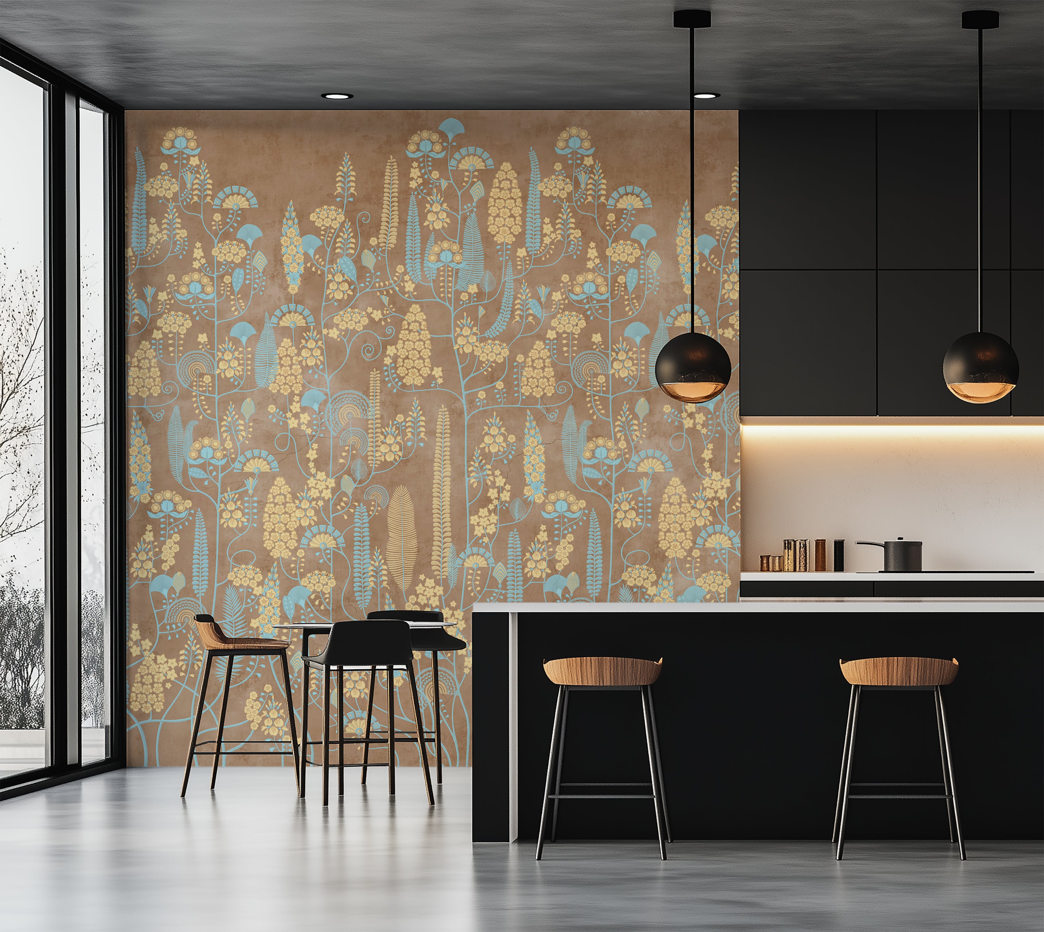 Premium Wallpaper Wall Mural - Warm Linen Botanical Lines