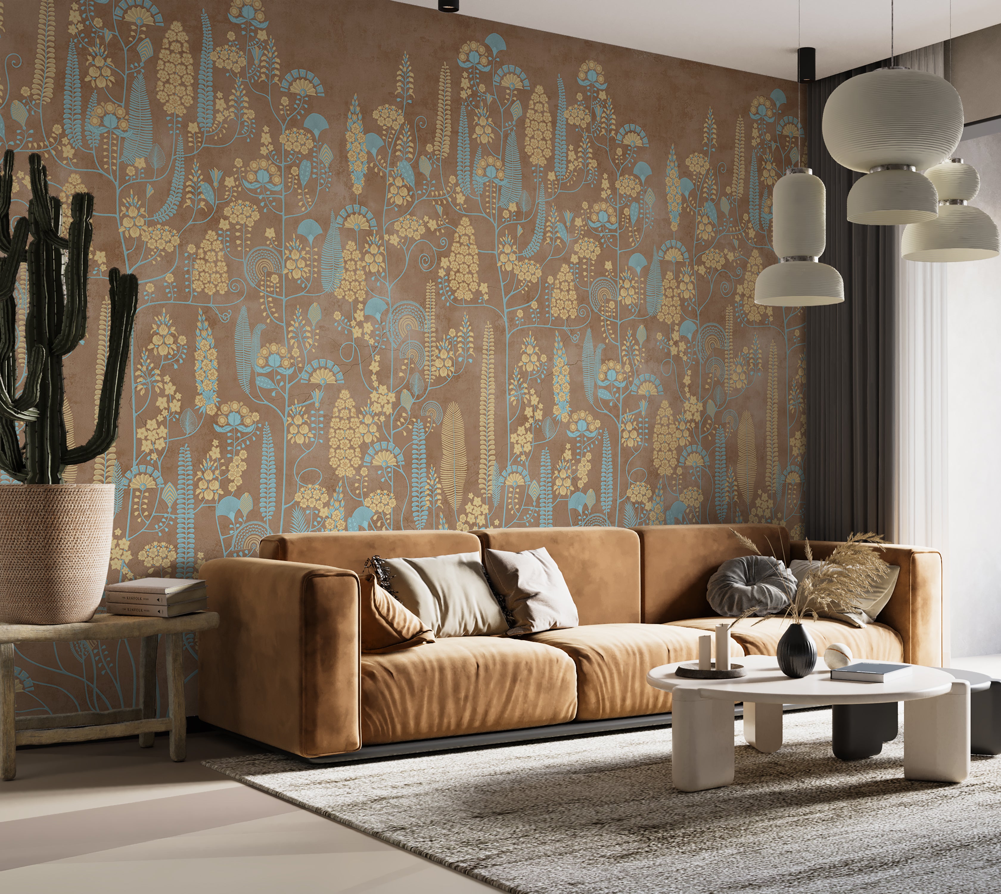 Premium Wallpaper Wall Mural - Warm Linen Botanical Lines