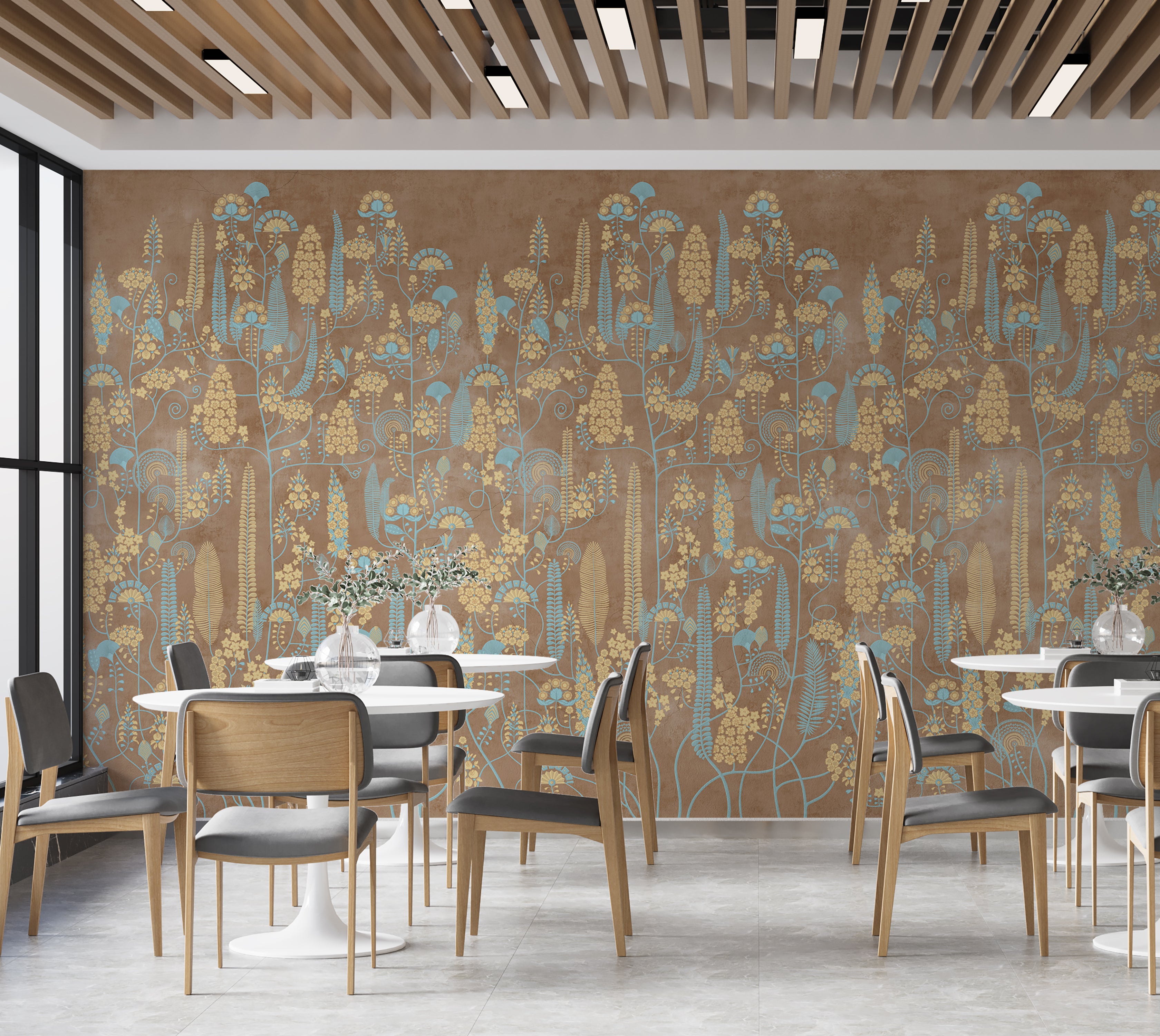 Premium Wallpaper Wall Mural - Warm Linen Botanical Lines