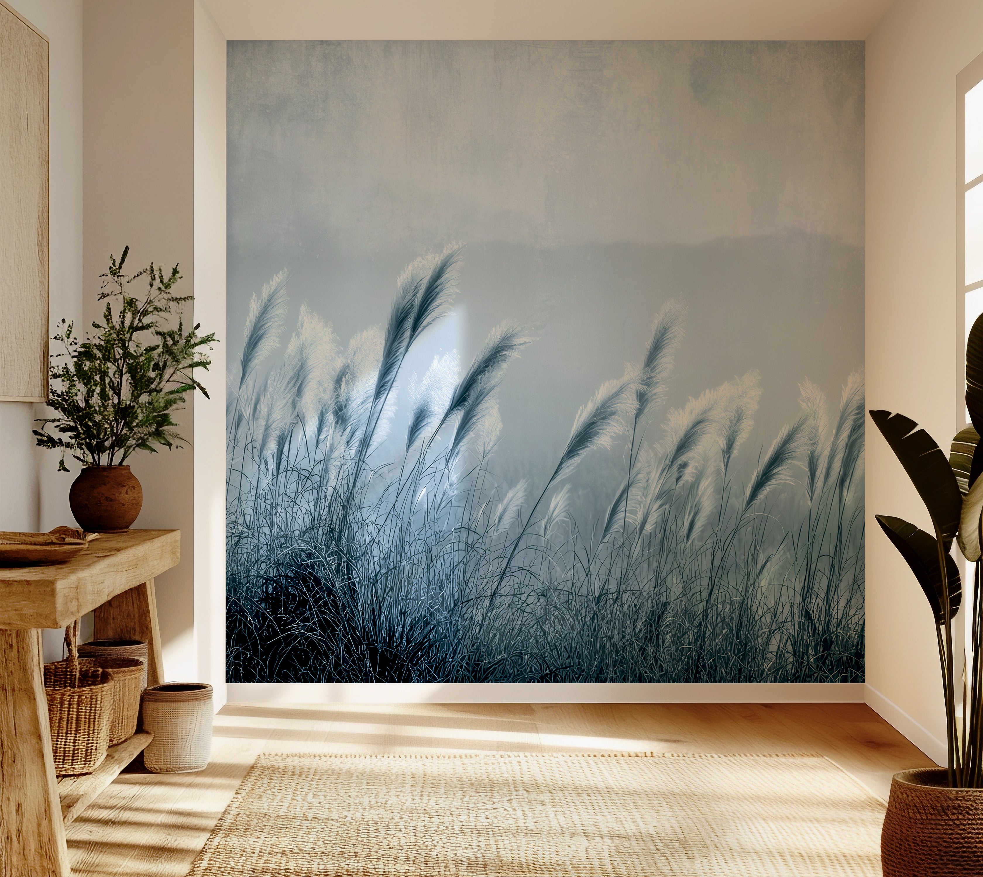 Premium Wallpaper Wall Mural - Minimalist Blue Gray Pampas