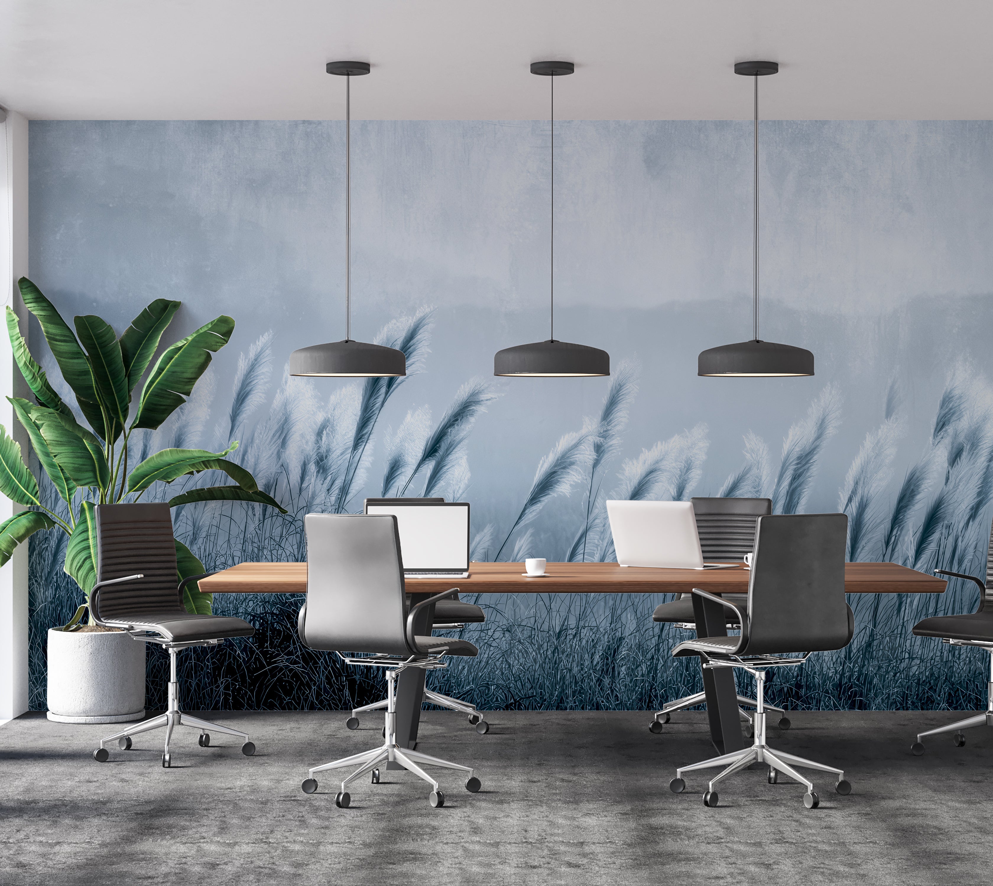 Premium Wallpaper Wall Mural - Minimalist Blue Gray Pampas