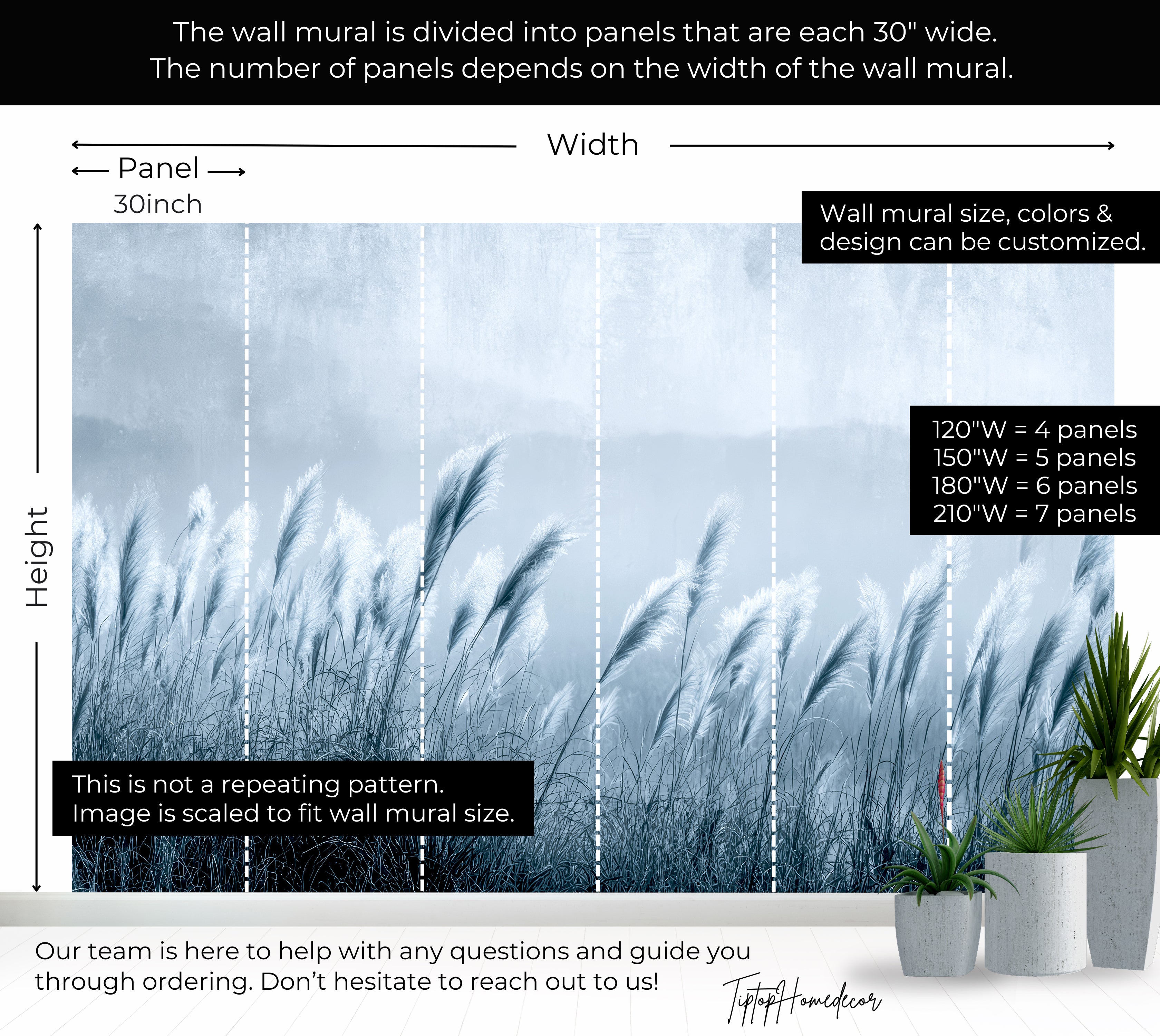 Premium Wallpaper Wall Mural - Minimalist Blue Gray Pampas