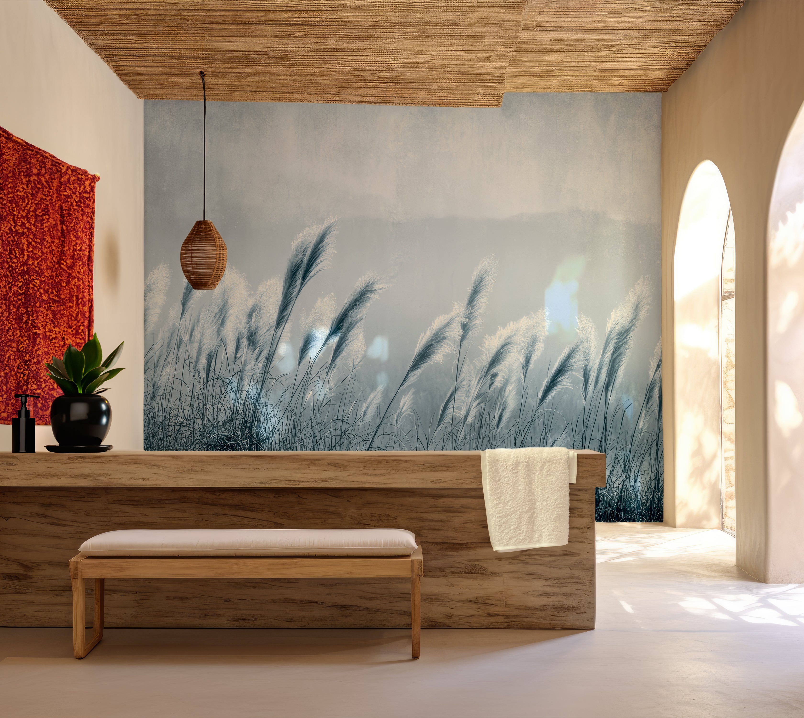 Premium Wallpaper Wall Mural - Minimalist Blue Gray Pampas