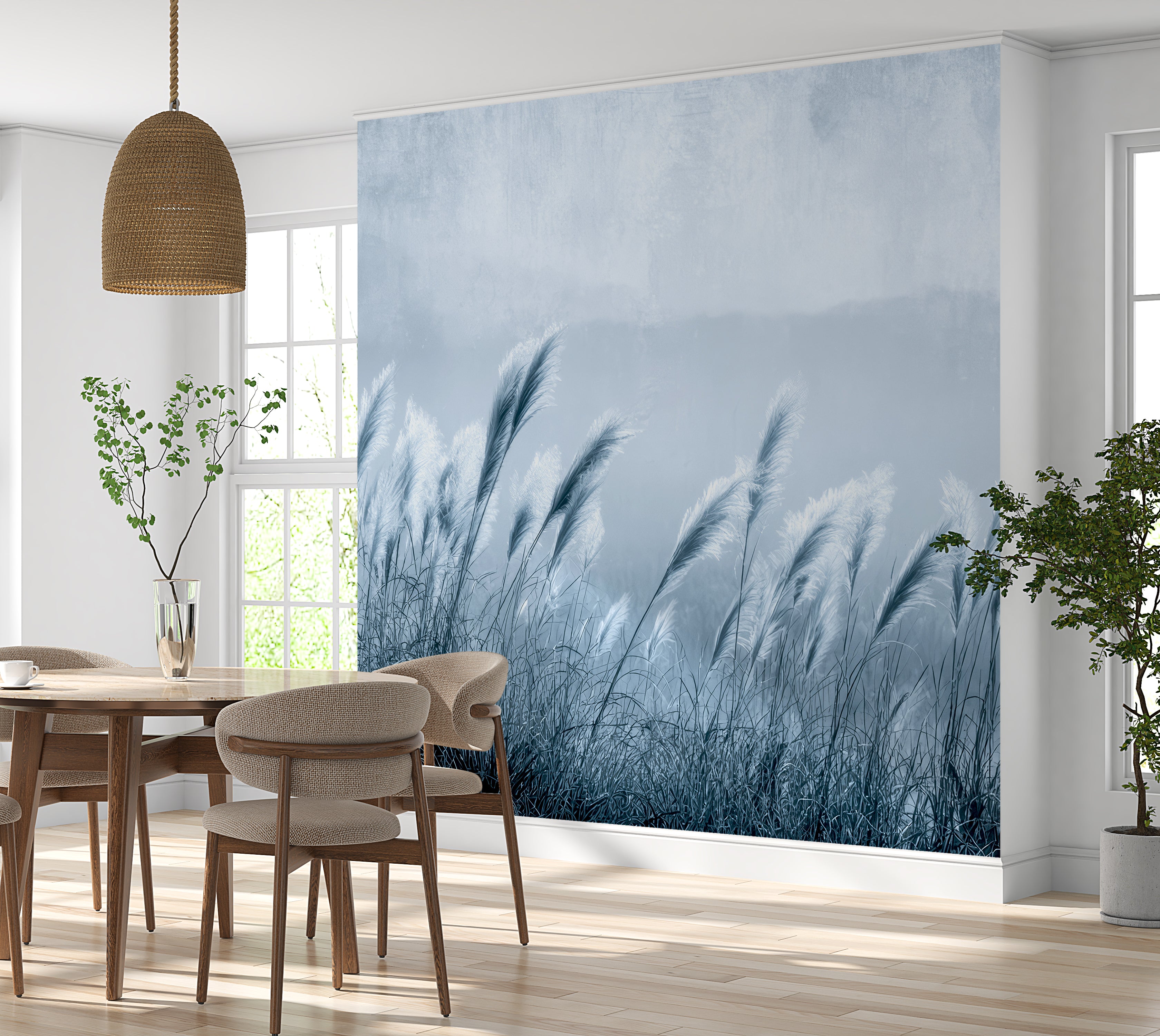 Premium Wallpaper Wall Mural - Minimalist Blue Gray Pampas