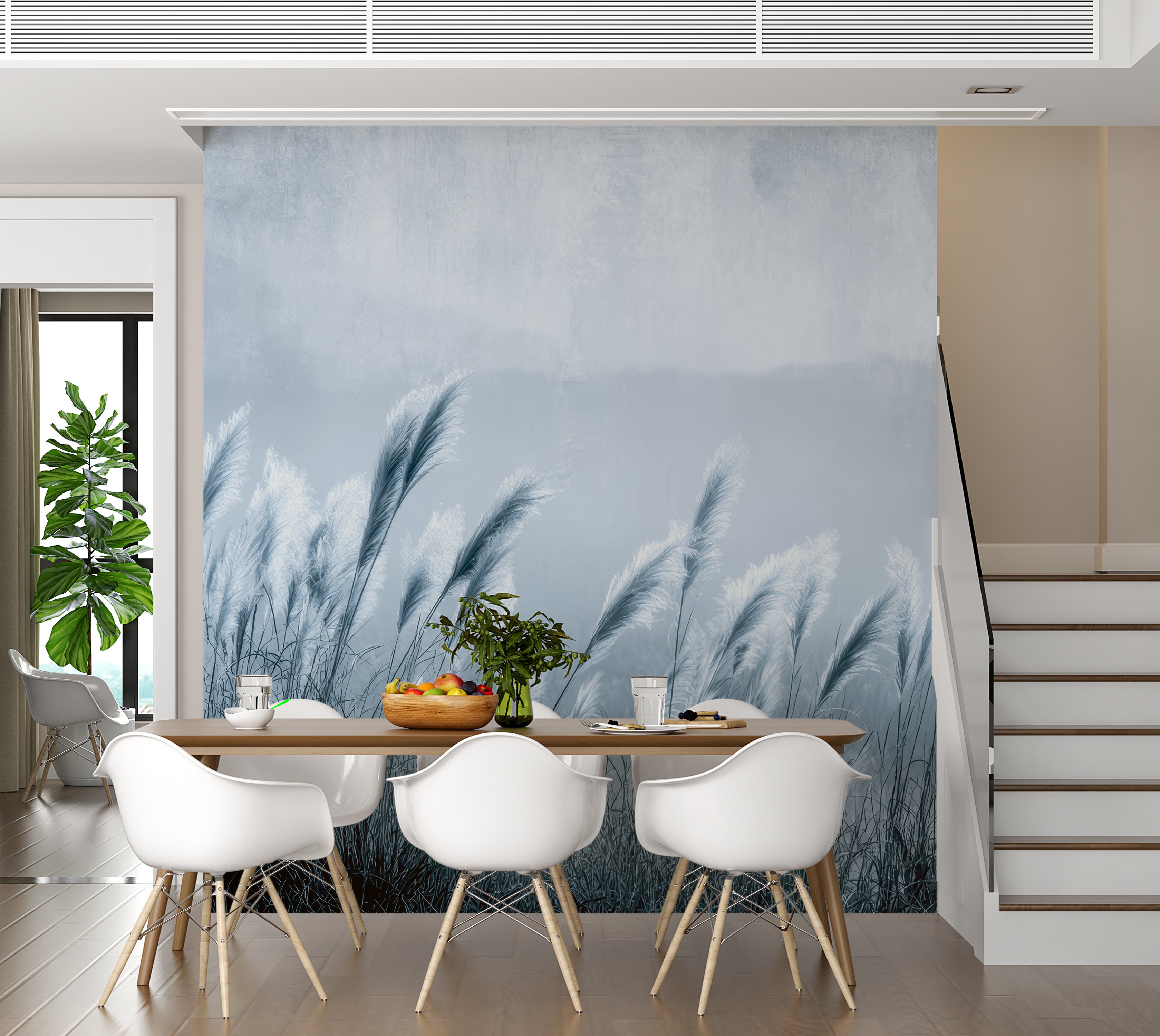 Premium Wallpaper Wall Mural - Minimalist Blue Gray Pampas