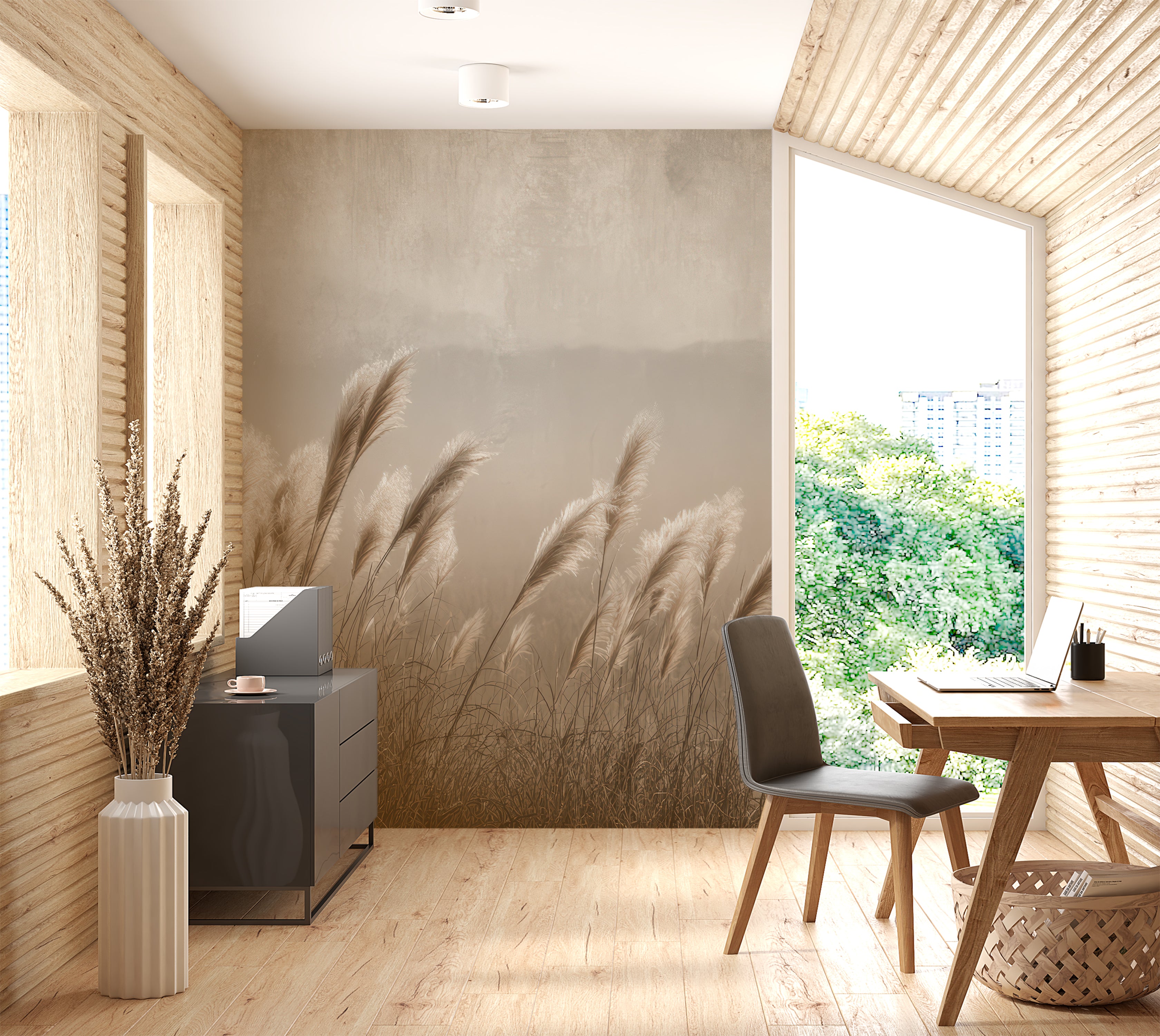 Premium Wallpaper Wall Mural - Minimalist Pampas Grass Sepia