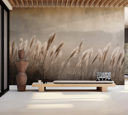 Premium Wallpaper Wall Mural - Minimalist Pampas Grass Sepia