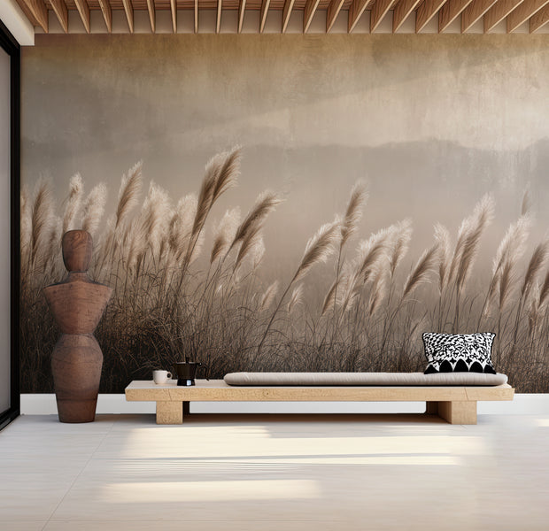 Premium Wallpaper Wall Mural - Minimalist Pampas Grass Sepia
