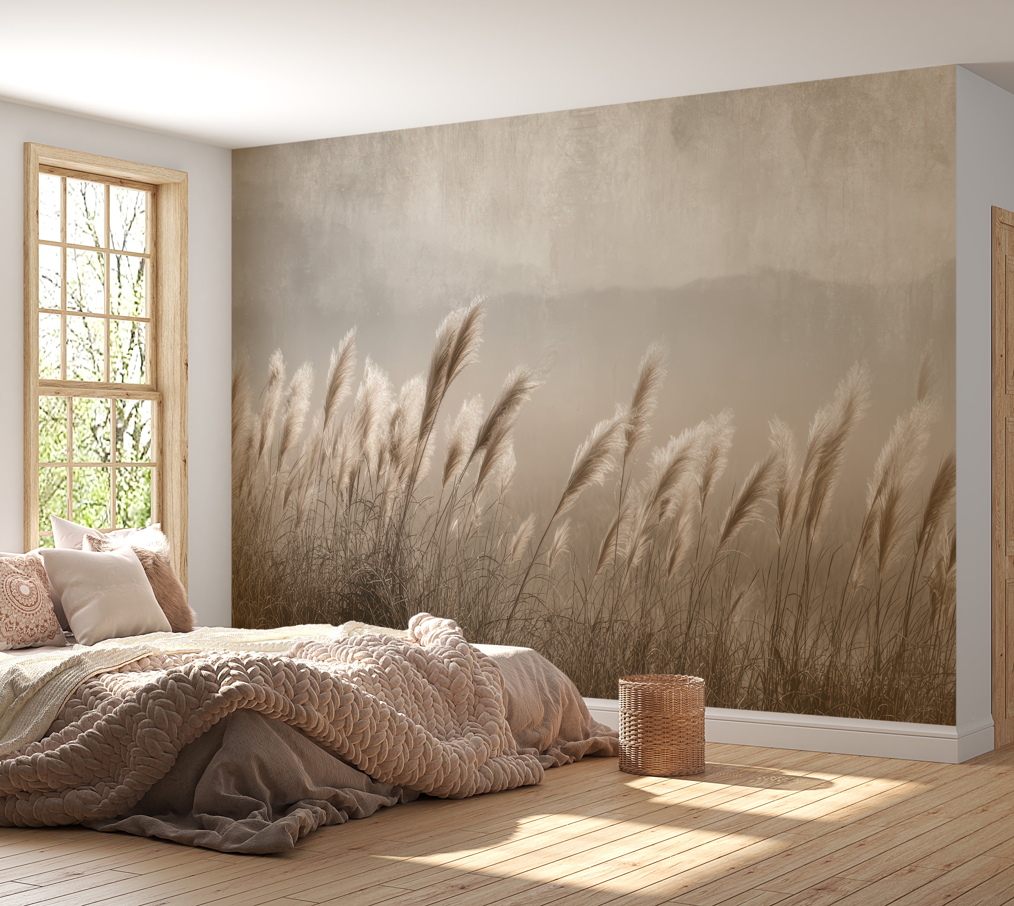 Premium Wallpaper Wall Mural - Minimalist Pampas Grass Sepia