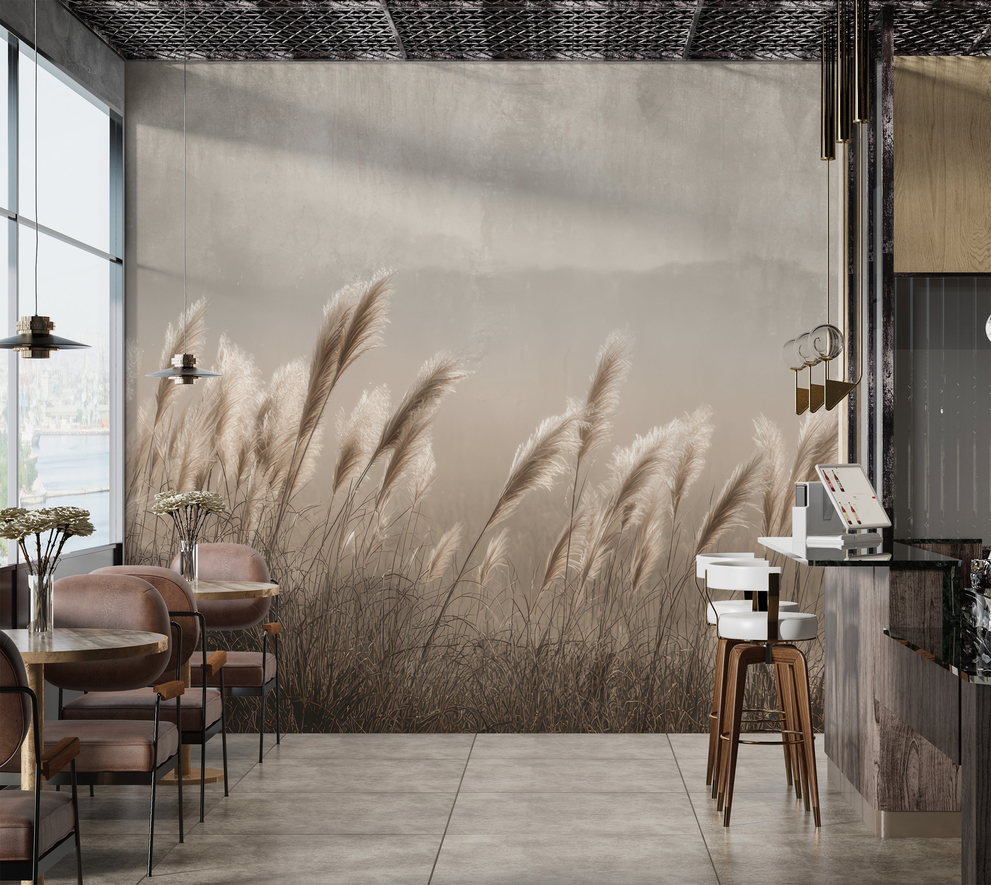 Premium Wallpaper Wall Mural - Minimalist Pampas Grass Sepia