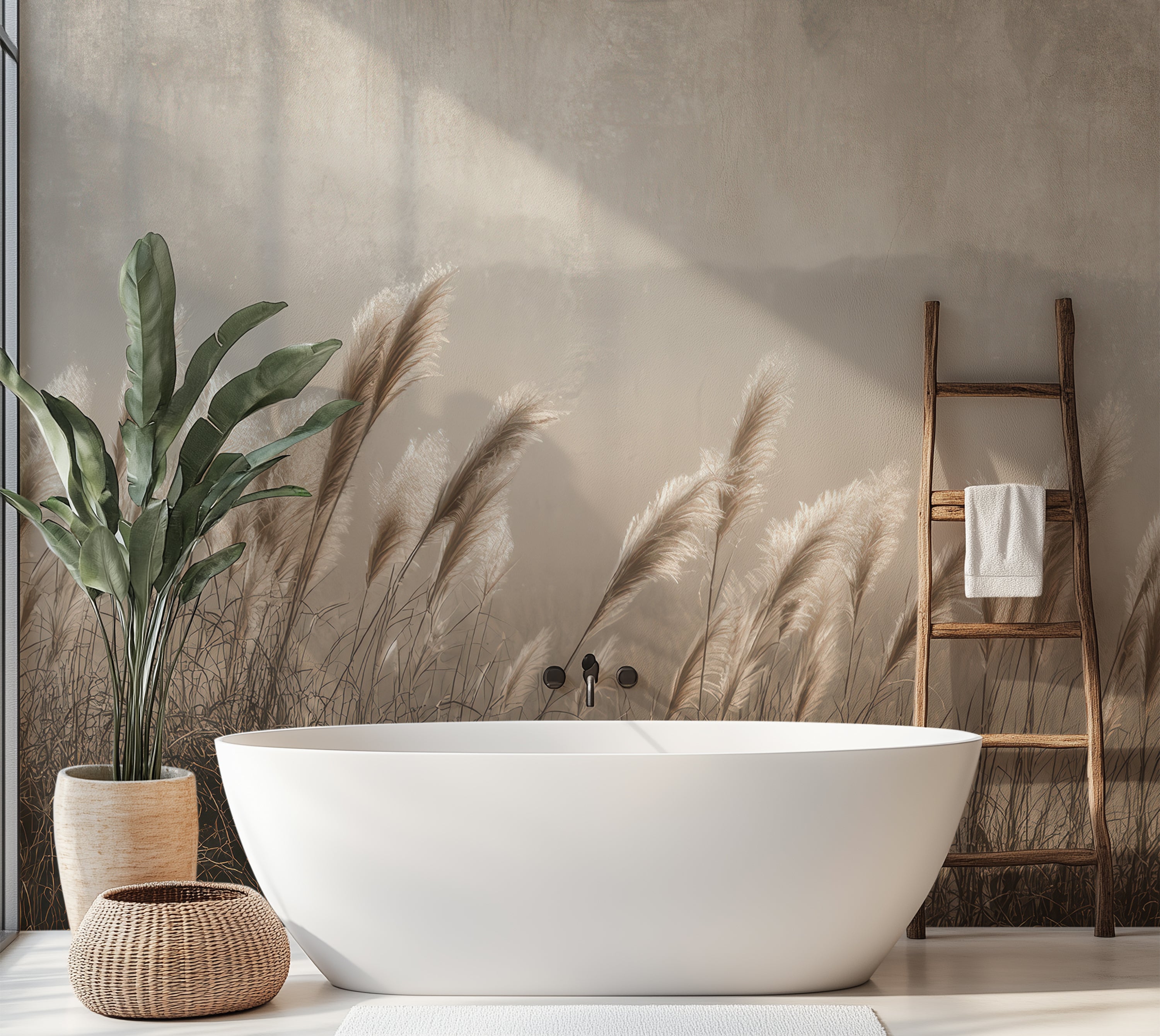 Premium Wallpaper Wall Mural - Minimalist Pampas Grass Sepia