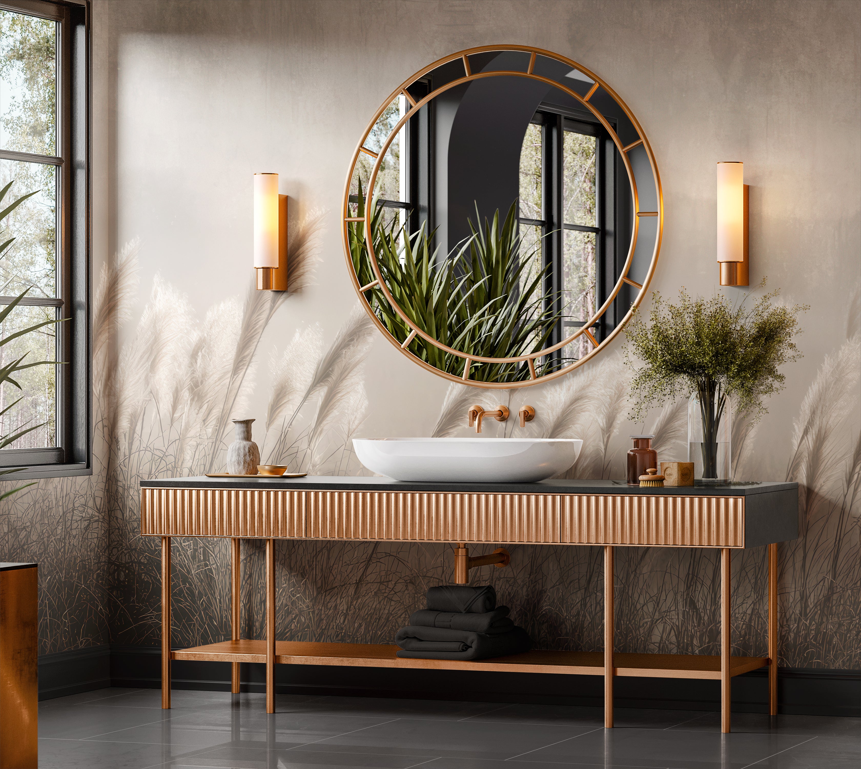 Premium Wallpaper Wall Mural - Minimalist Pampas Grass Sepia