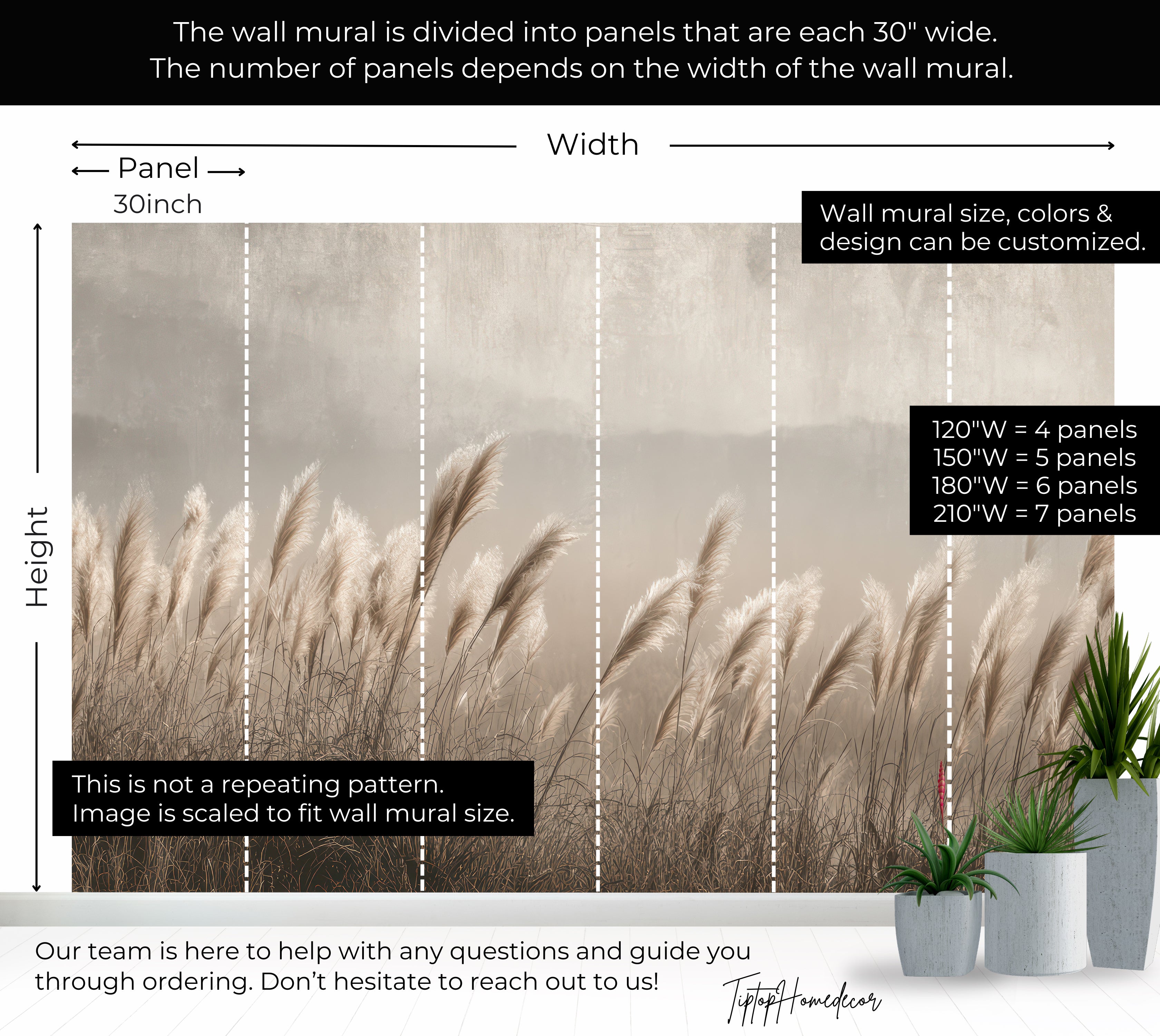 Premium Wallpaper Wall Mural - Minimalist Pampas Grass Sepia