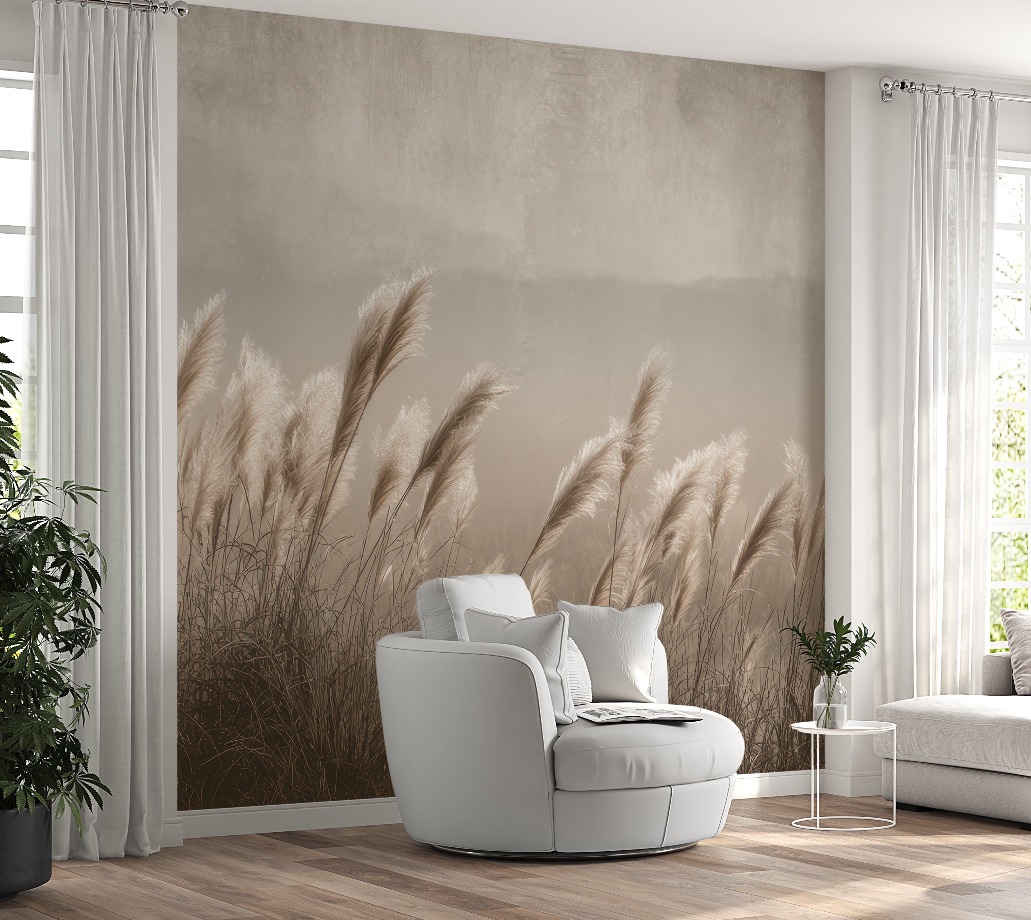 Premium Wallpaper Wall Mural - Minimalist Pampas Grass Sepia