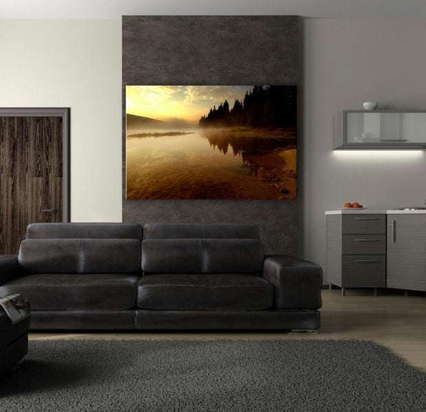 Stretched Canvas Landscape Art - Autumn Evening At The Lake