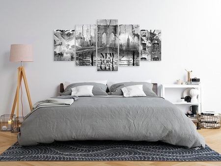 Stretched Canvas Wall Art - New York Collage Black & White