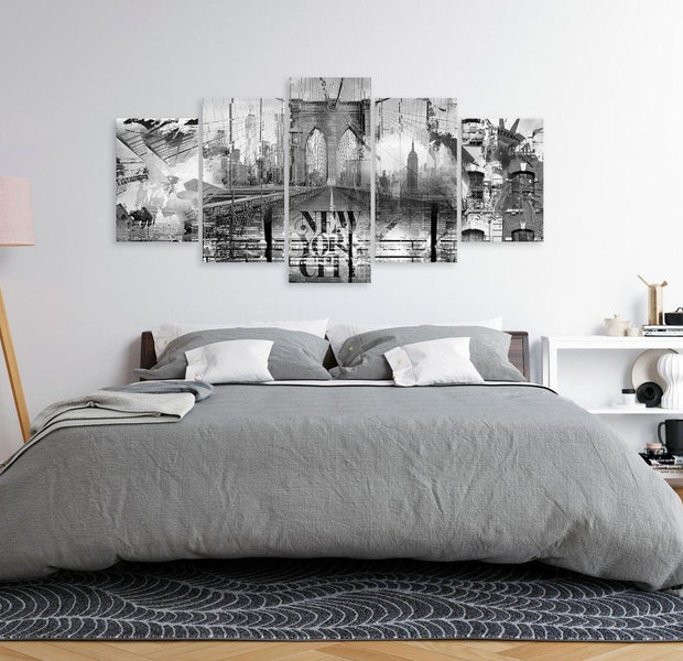 Stretched Canvas Wall Art - New York Collage Black & White