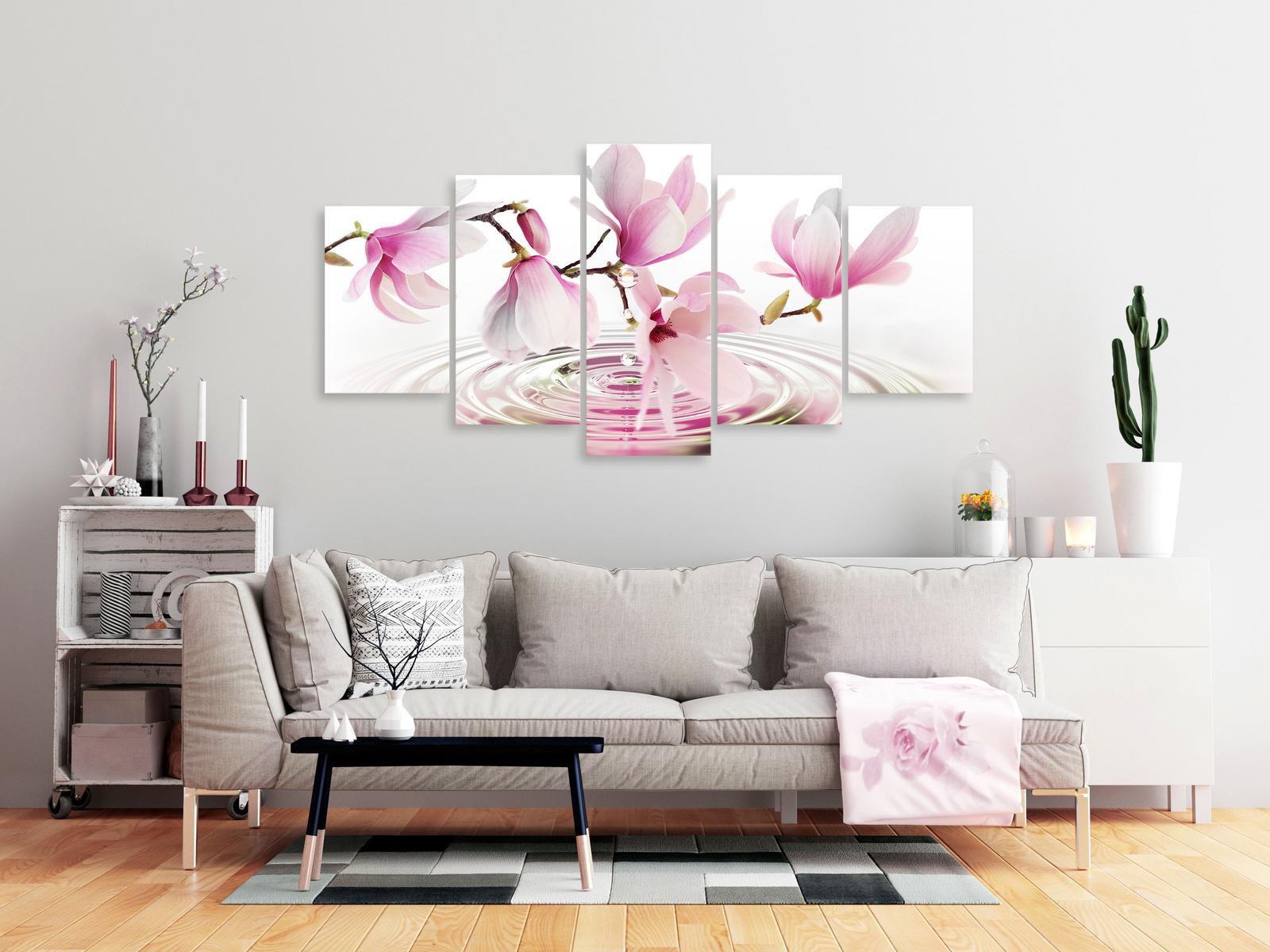 Stretched Canvas Floral Art - Magnolia Waterdrops Pink