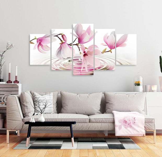 Stretched Canvas Floral Art - Magnolia Waterdrops Pink
