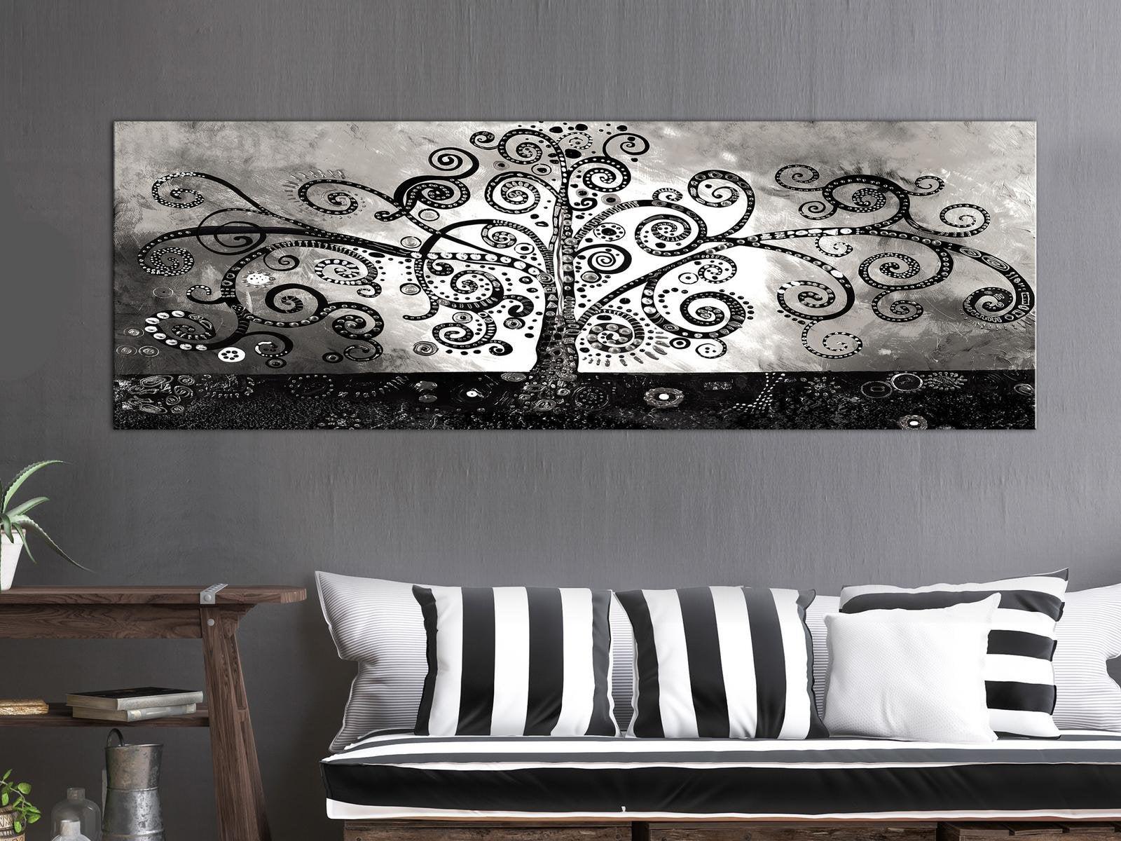 Abstract Canvas Wall Art - Modern Tree Of Life Grey