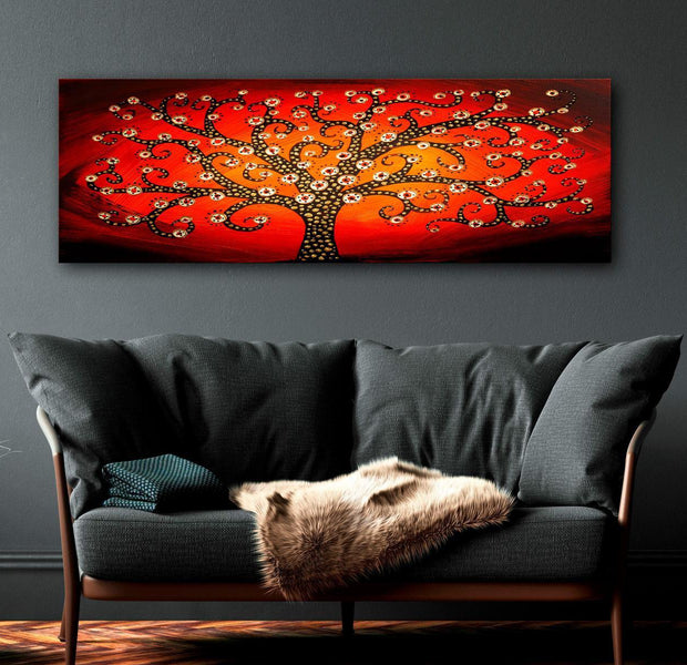Abstract Canvas Wall Art - Modern Tree Of Life Red