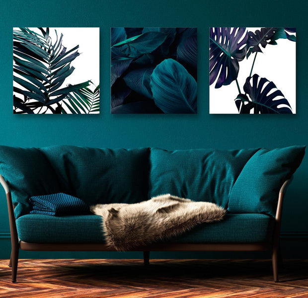 Stretched Canvas Botanical Art - Green Leaves 3 Pieces