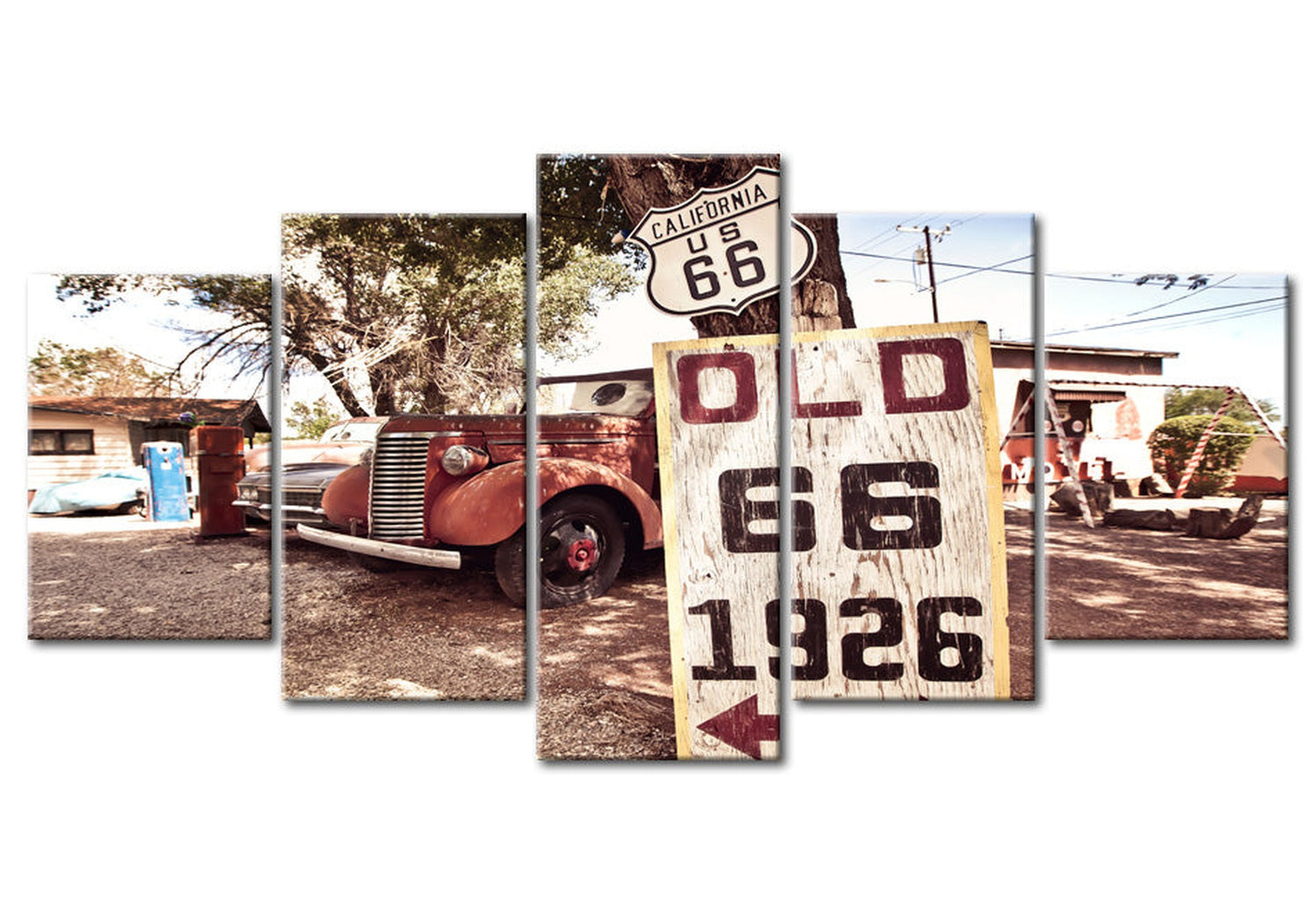 Vintage Canvas Wall Art - Old Route 66 - 5 Pieces