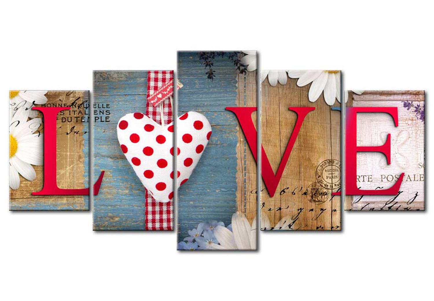 Vintage Canvas Wall Art - Red Love - 5 Pieces