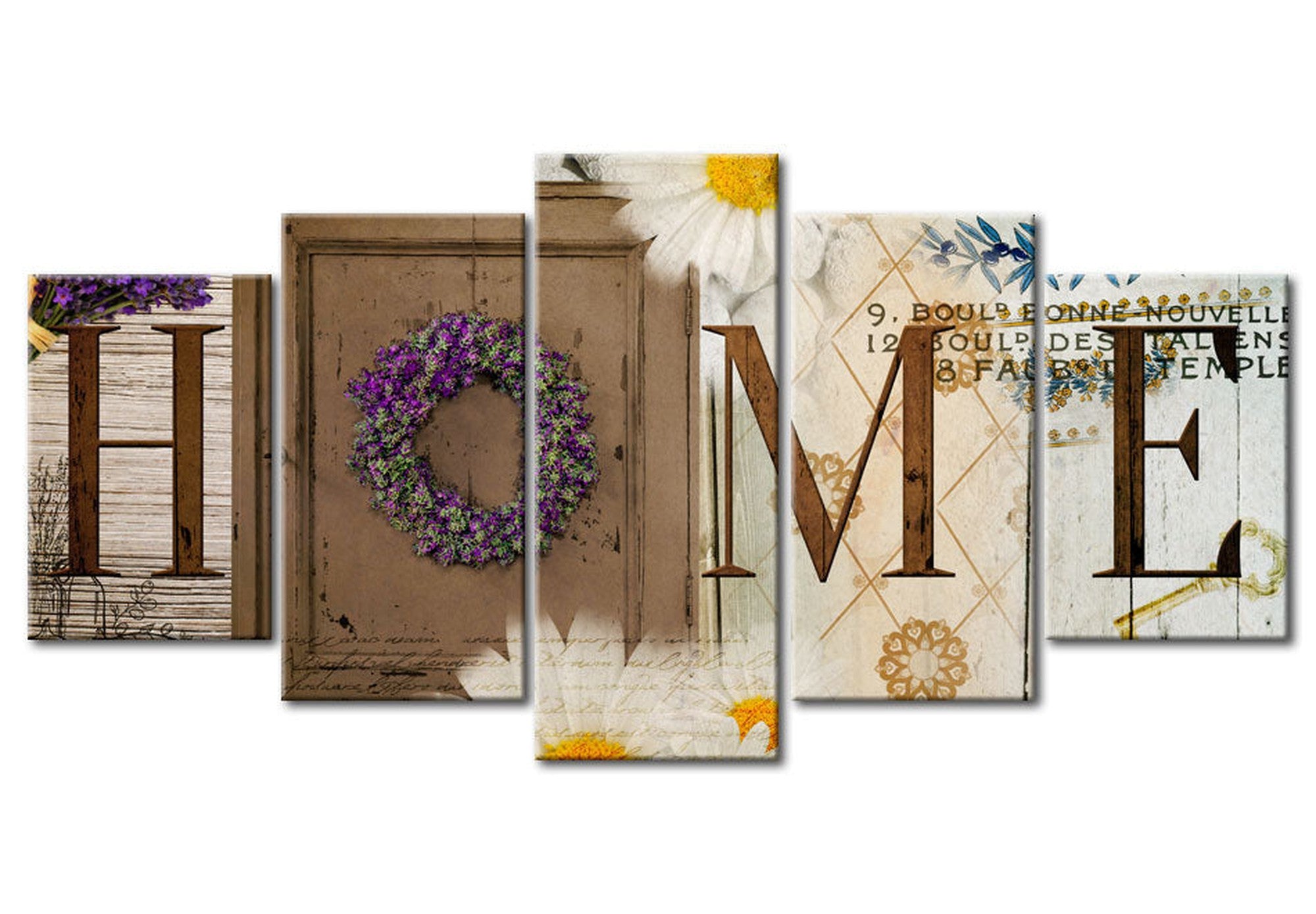 Vintage Canvas Wall Art - Home Door Brown - 5 Pieces