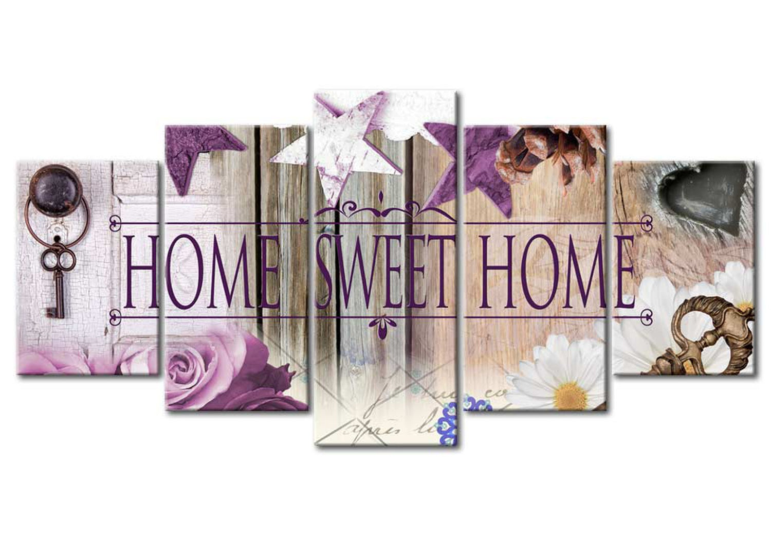 Vintage Canvas Wall Art - Sweet Home Purple - 5 Pieces